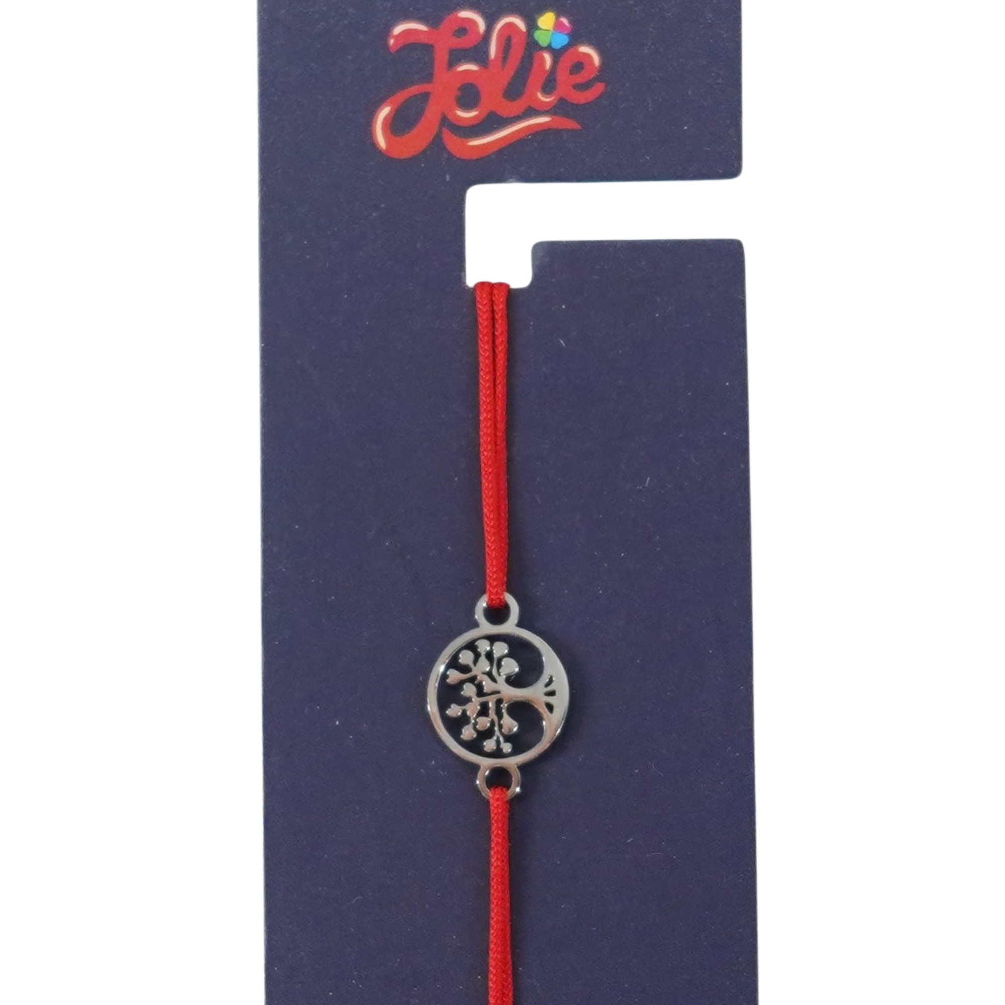 Martisor Bratara din Inox pentru Copii, Jolie, Textil si Inox, Snur Rosu, Model Copacul Vietii, Argintiu [1]