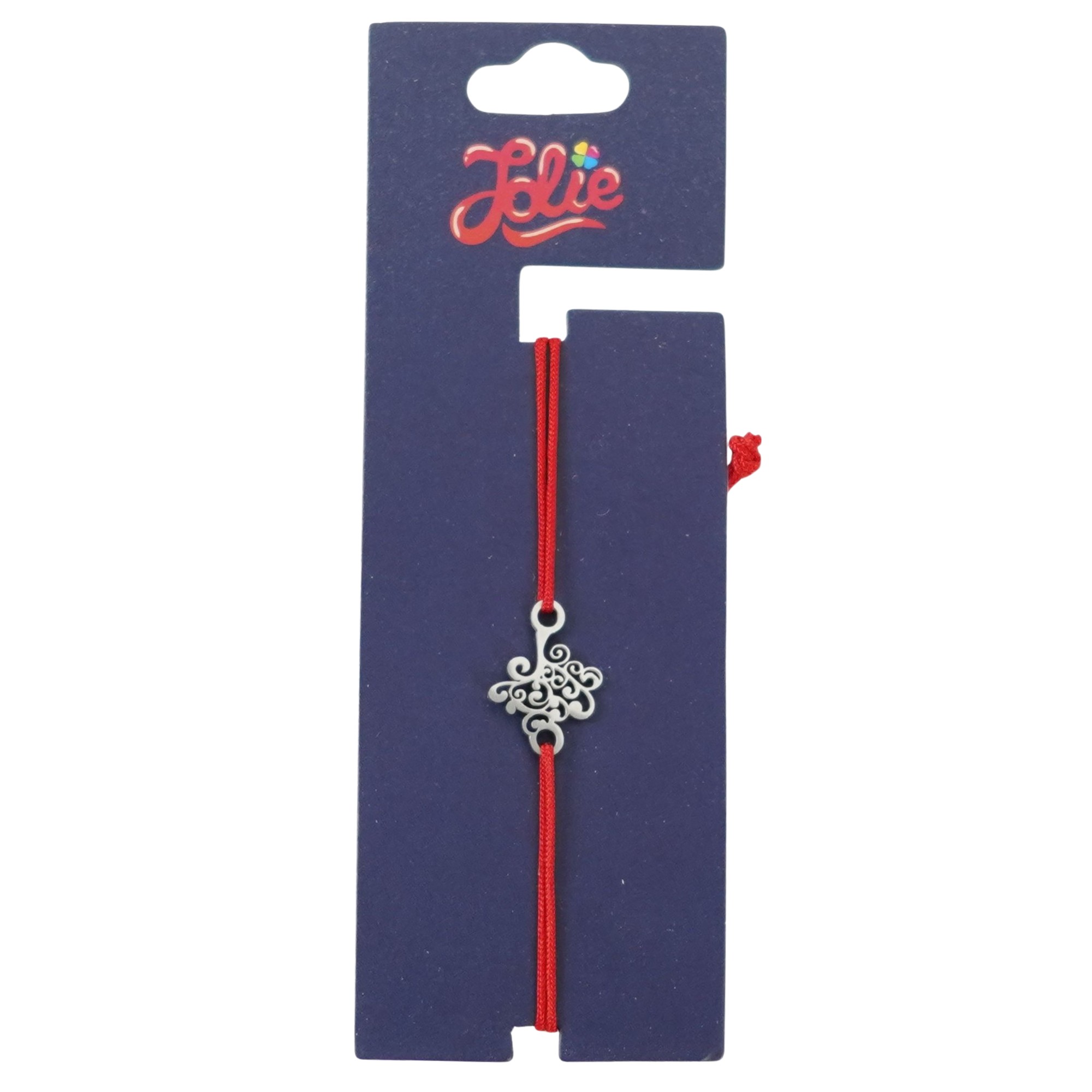 Bijuterii copii - Martisor Bratara din Inox pentru Copii, Jolie, Textil si Inox, Snur Rosu, Model Copac, Argintiu
