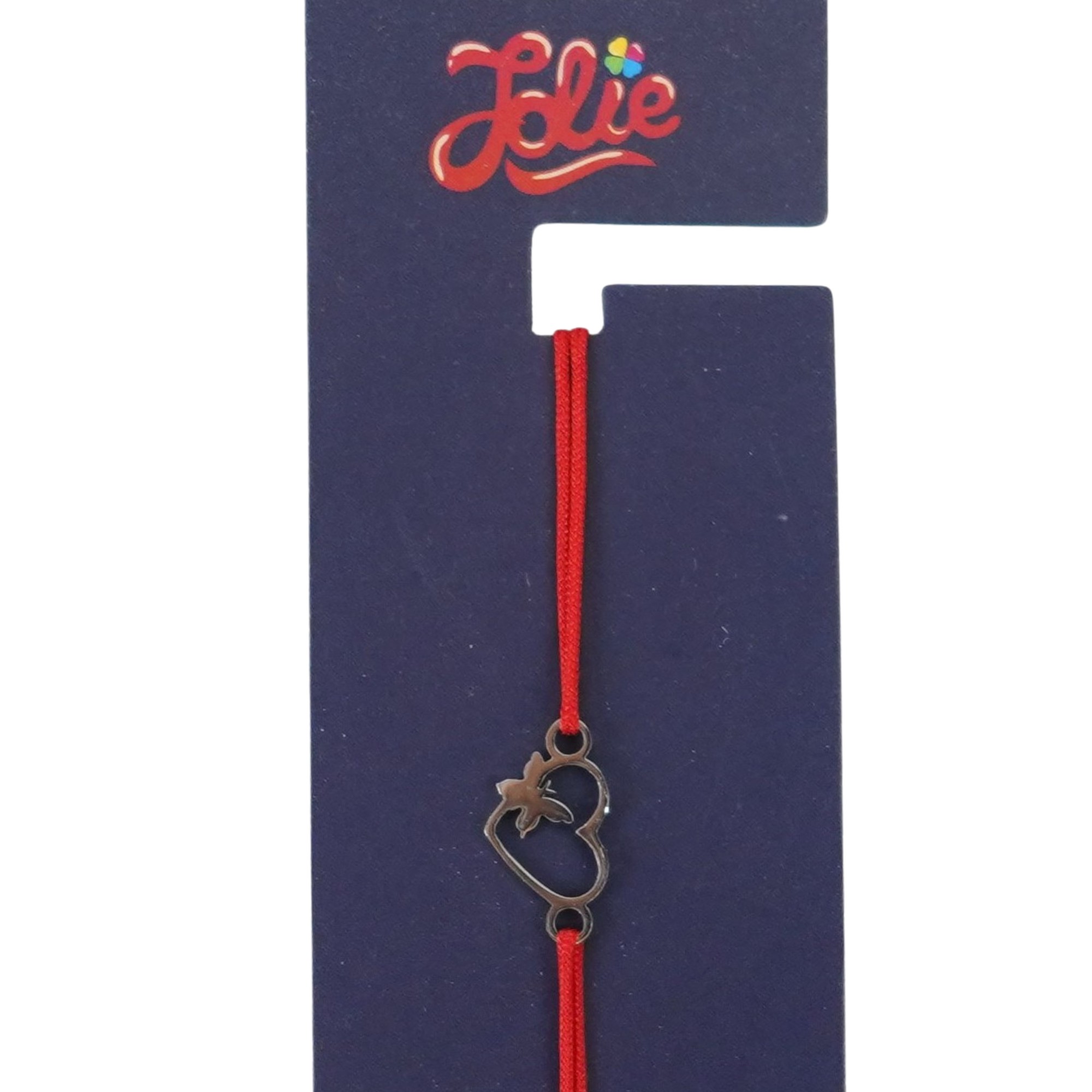 Martisor Bratara din Inox pentru Copii, Jolie, Textil si Inox, Snur Rosu, Model Inima Fluture, Argintiu [1]