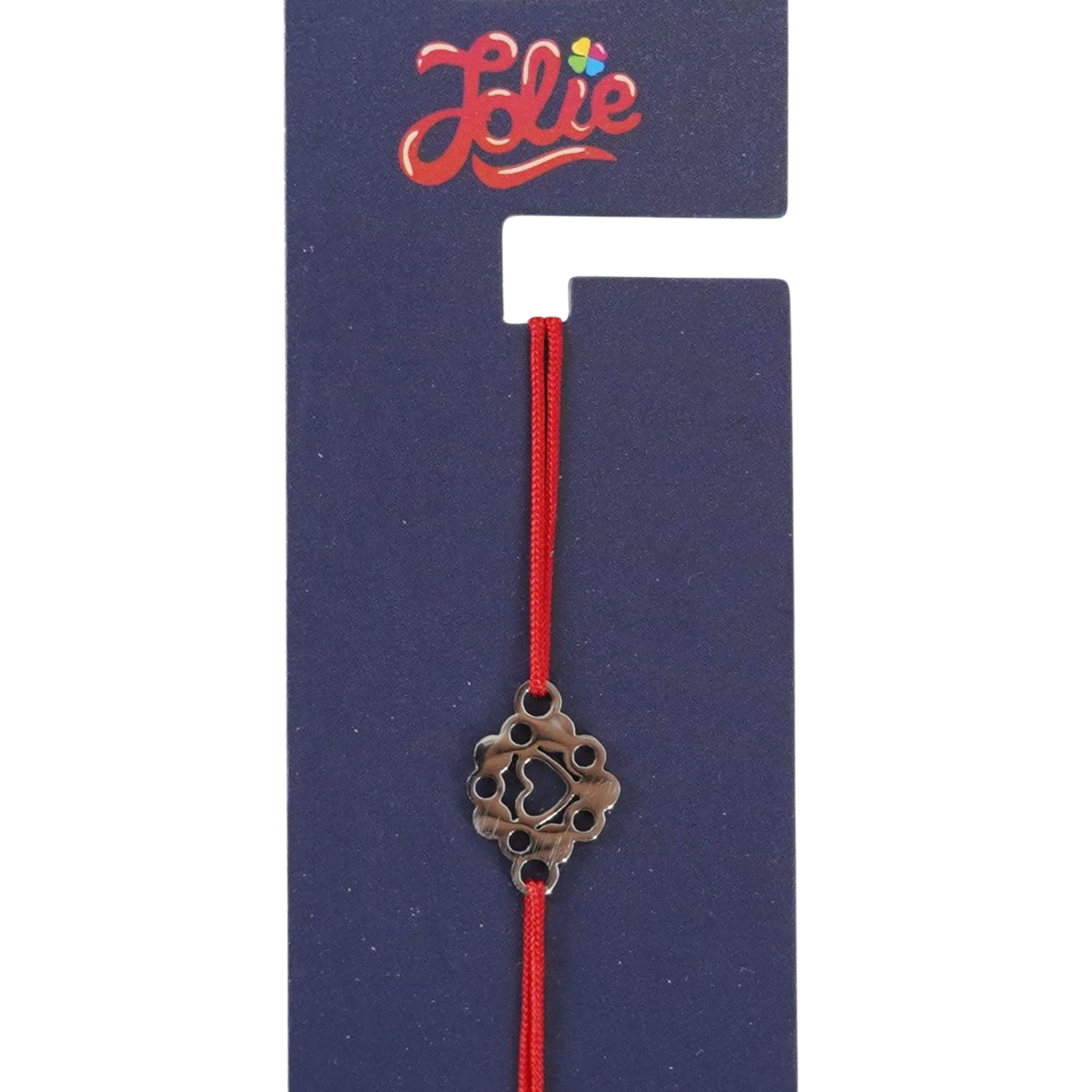 Martisor Bratara din Inox pentru Copii, Jolie, Textil si Inox, Snur Rosu, Model Inima, Argintiu [1]