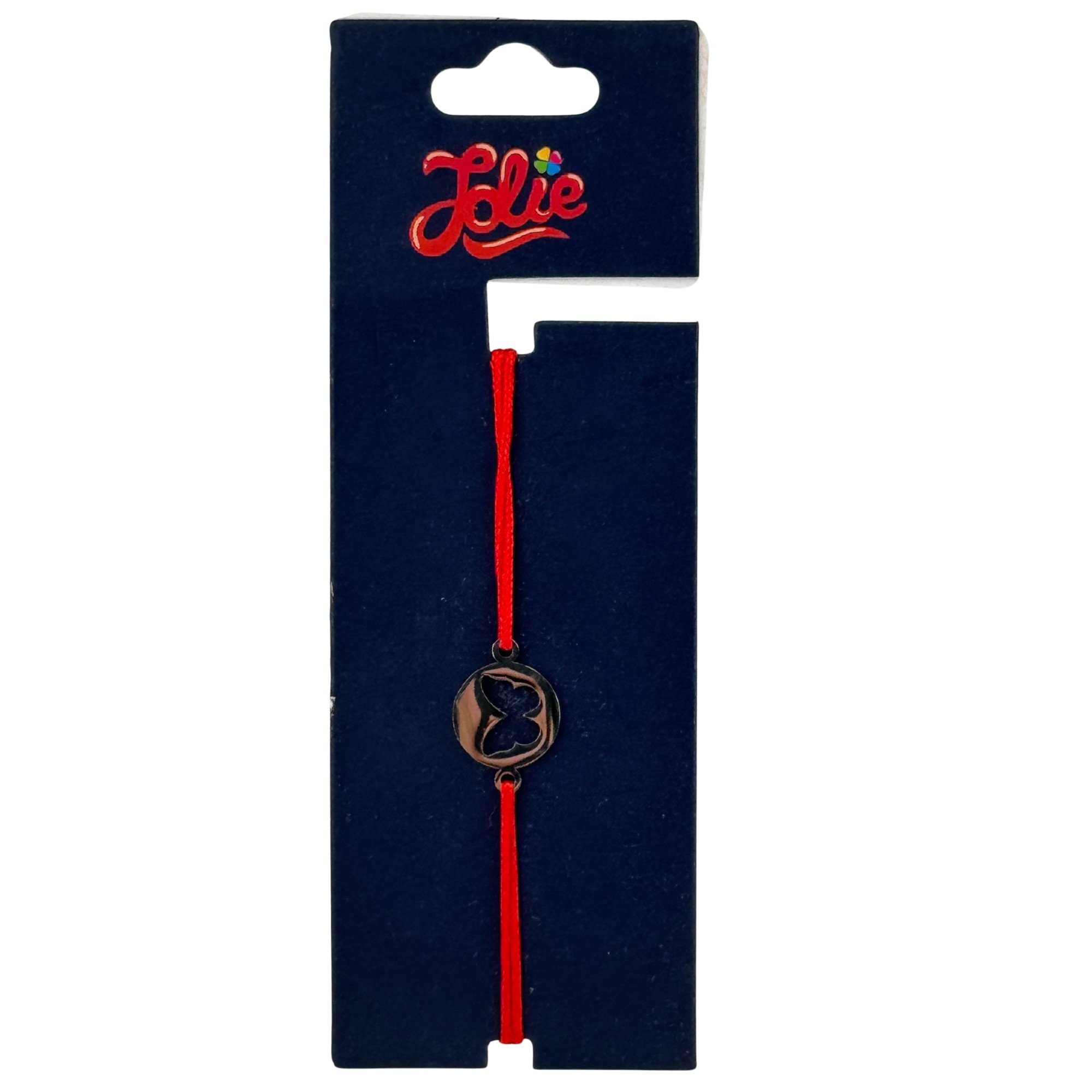 Martisor Bratara din Inox pentru Copii, Jolie, Textil si Inox, Snur Rosu, Model Fluture, Argintiu [2]