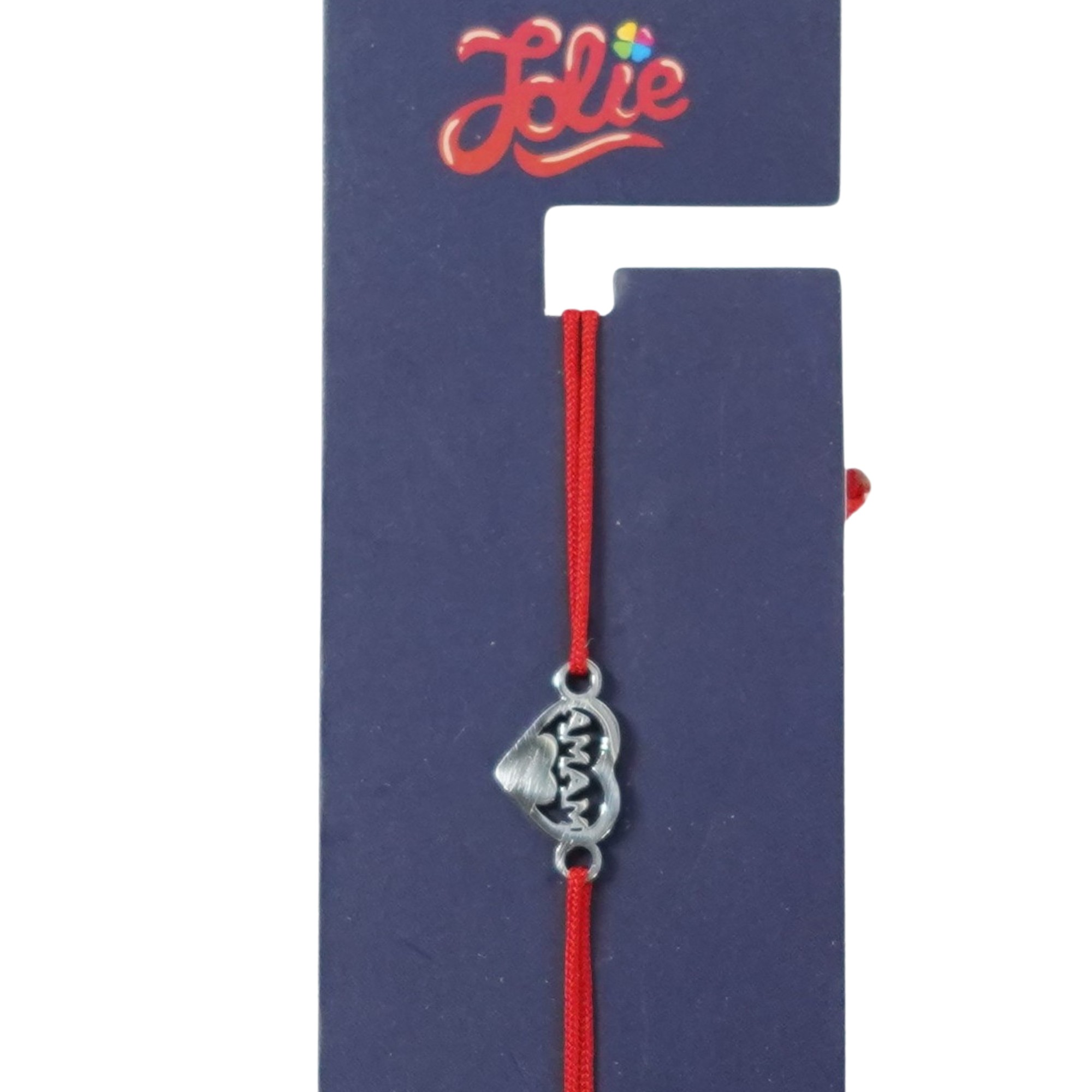 Martisor Bratara din Inox pentru Copii, Jolie, Textil si Inox, Snur Rosu, Model Mama, Argintiu [1]
