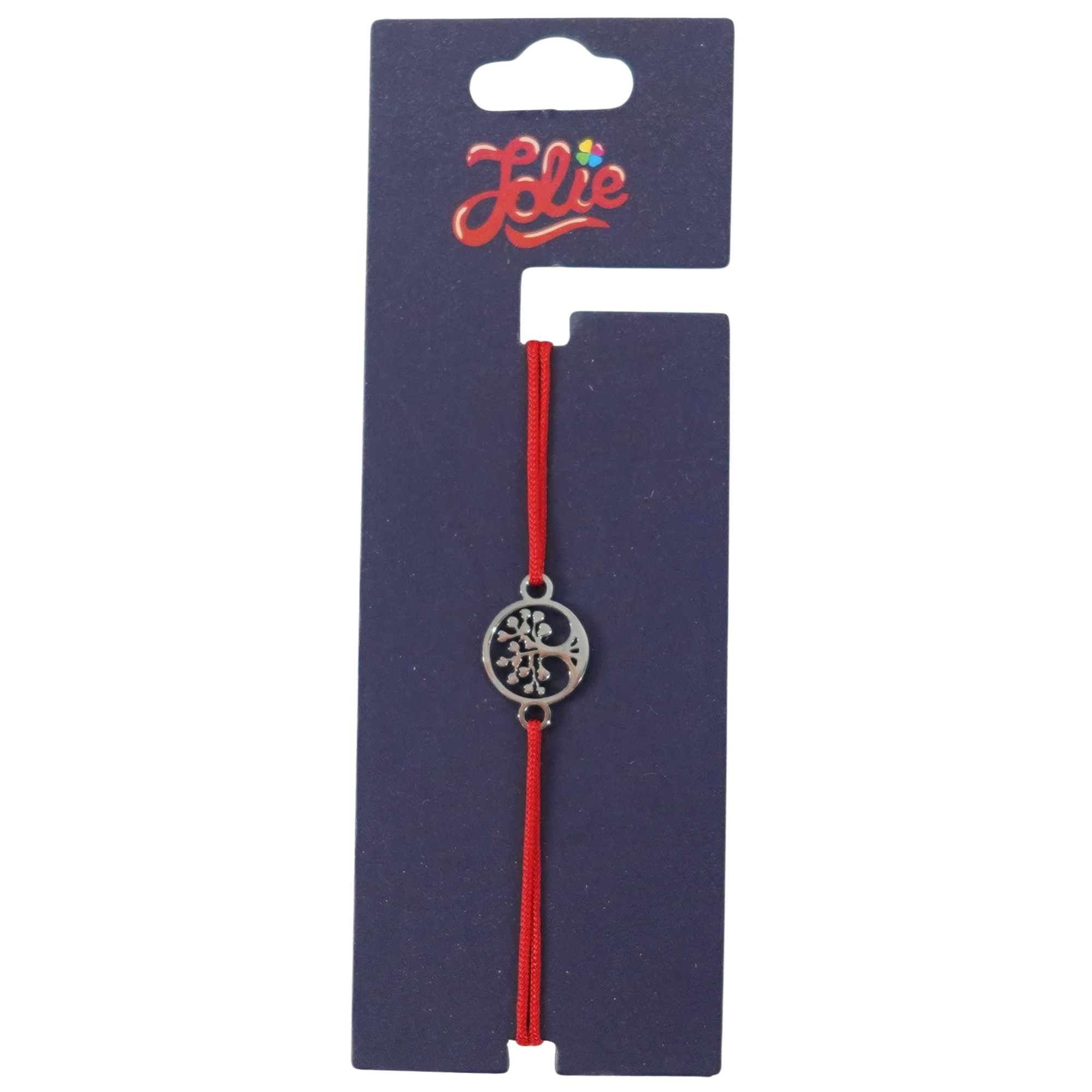 Bijuterii copii - Martisor Bratara din Inox pentru Copii, Jolie, Textil si Inox, Snur Rosu, Model Copacul Vietii, Argintiu