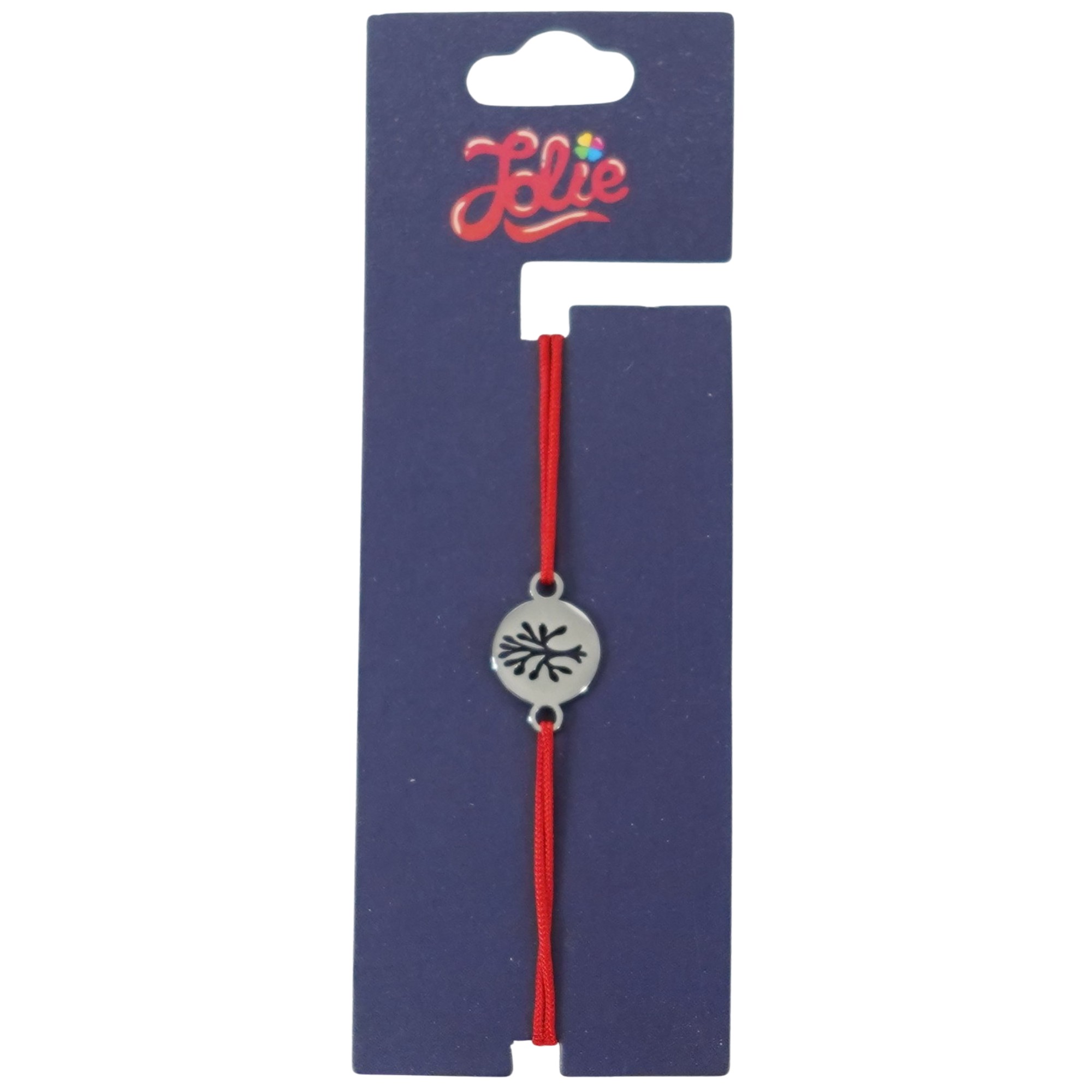Bijuterii copii - Martisor Bratara din Inox pentru Copii, Jolie, Textil si Inox, Snur Rosu, Model Banut, Argintiu
