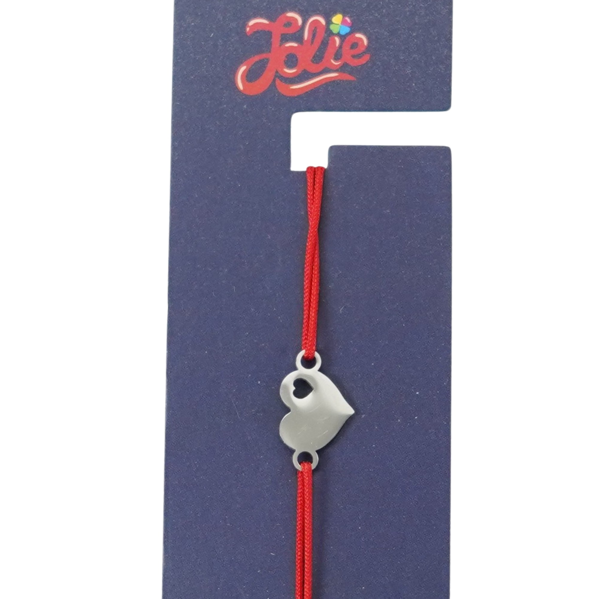 Martisor Bratara din Inox pentru Copii, Jolie, Textil si Inox, Snur Rosu, Model Inimioare, Argintiu [1]