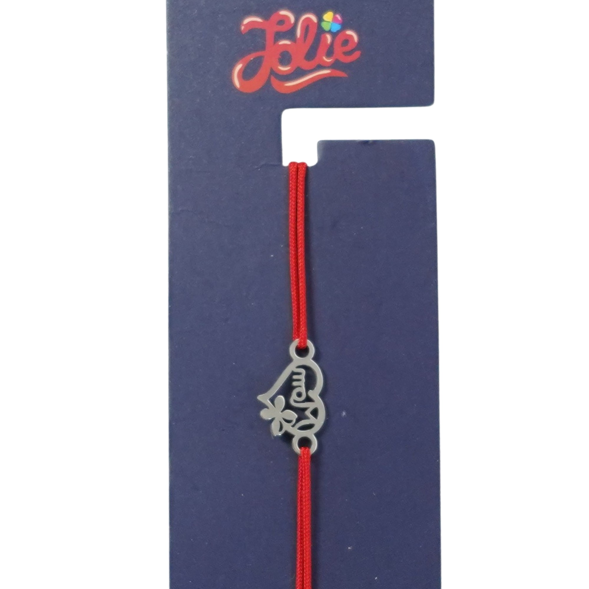 Martisor Bratara din Inox pentru Copii, Jolie, Textil si Inox, Snur Rosu, Model Inima Mama, Argintiu [1]