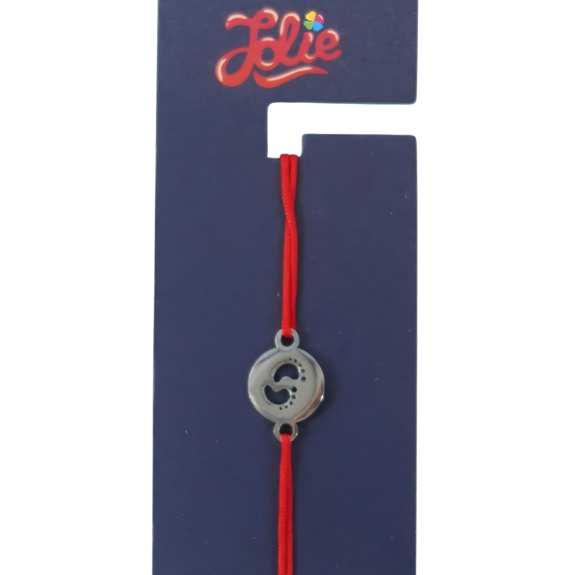 Martisor Bratara din Inox pentru Copii, Jolie, Textil si Inox, Snur Rosu, Model Talpi, Argintiu [1]