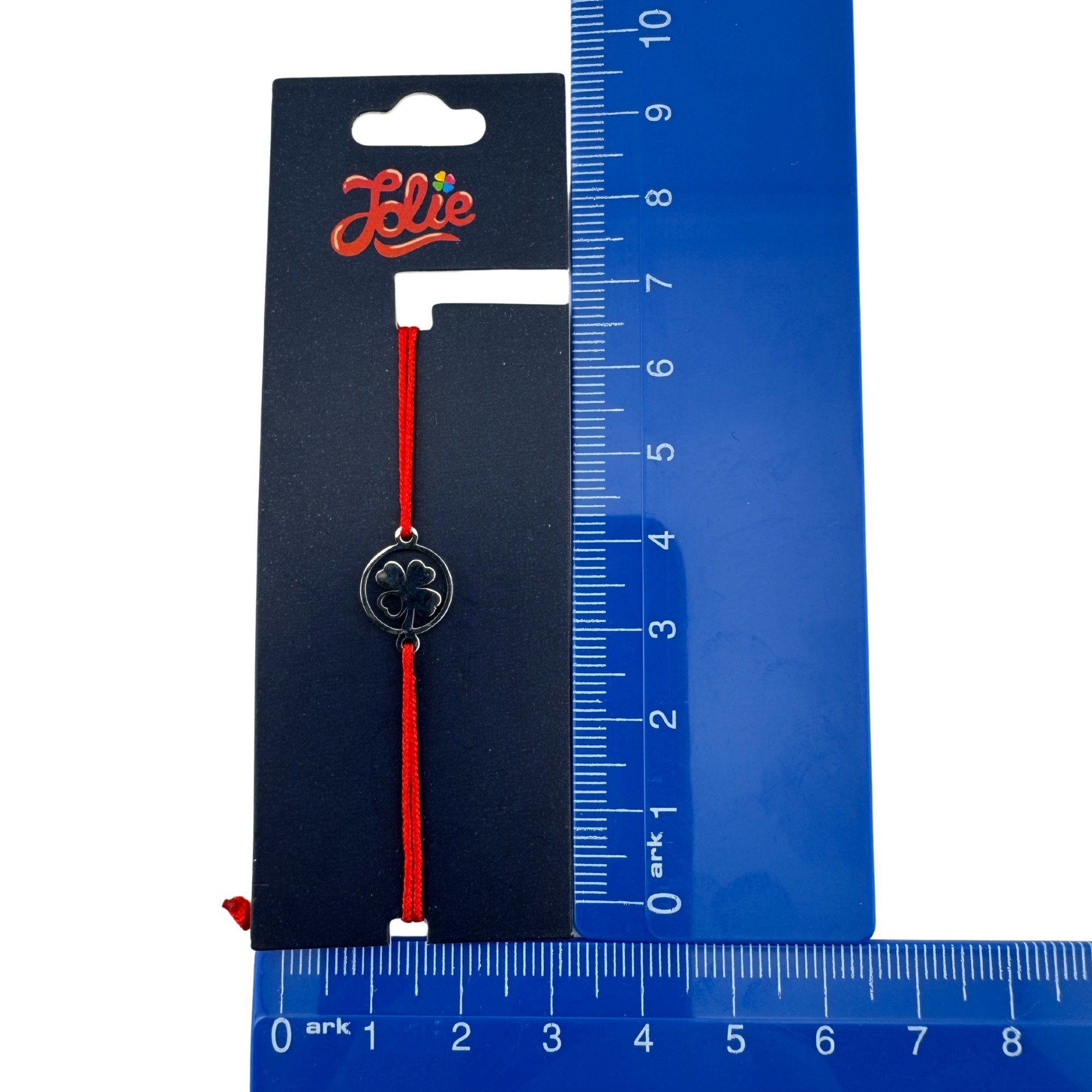 Martisor Bratara din Inox pentru Copii, Jolie, Textil si Inox, Snur Rosu, Model Trifoi Norocos, Argintiu [2]