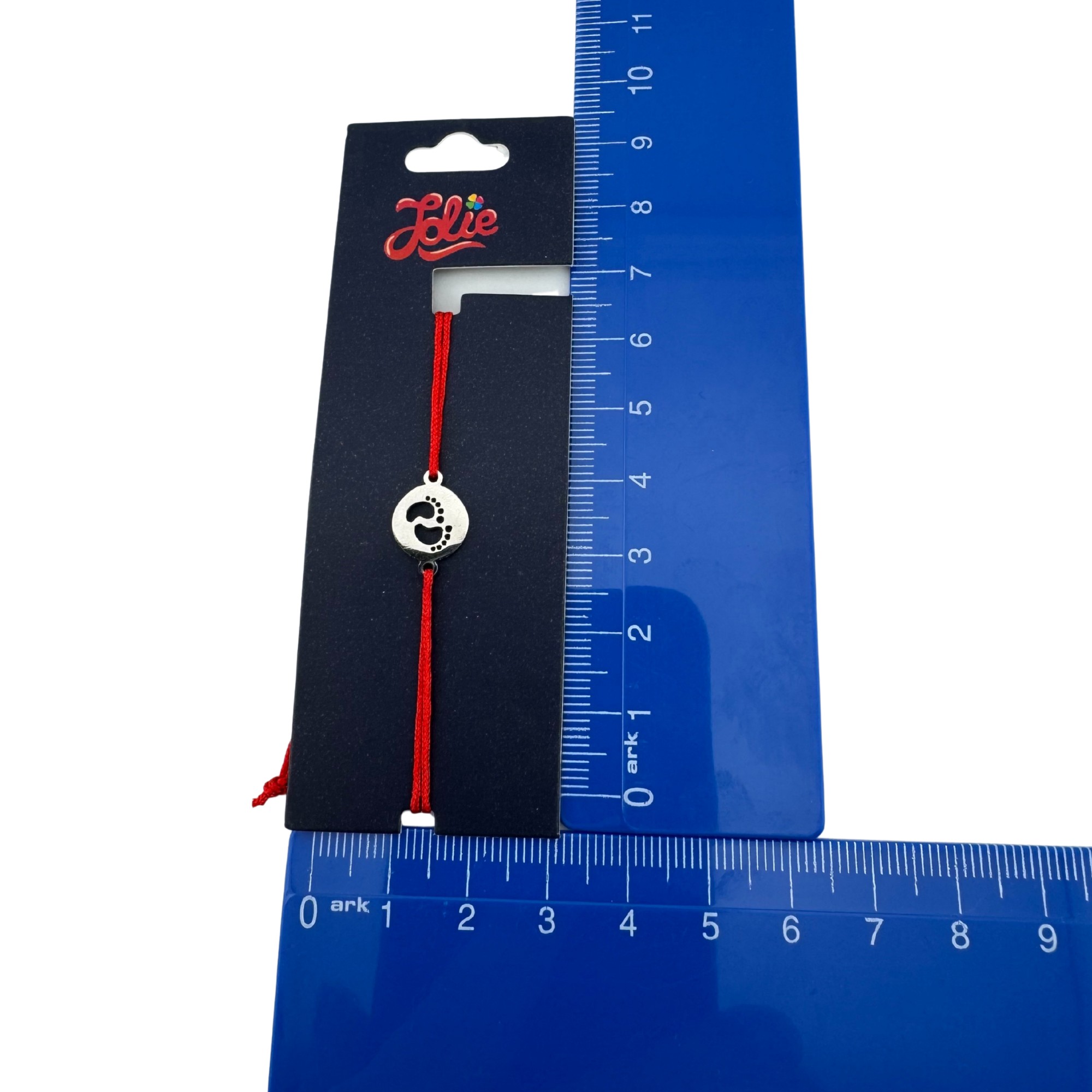 Martisor Bratara din Inox pentru Copii, Jolie, Textil si Inox, Snur Rosu, Model Talpi, Argintiu [3]