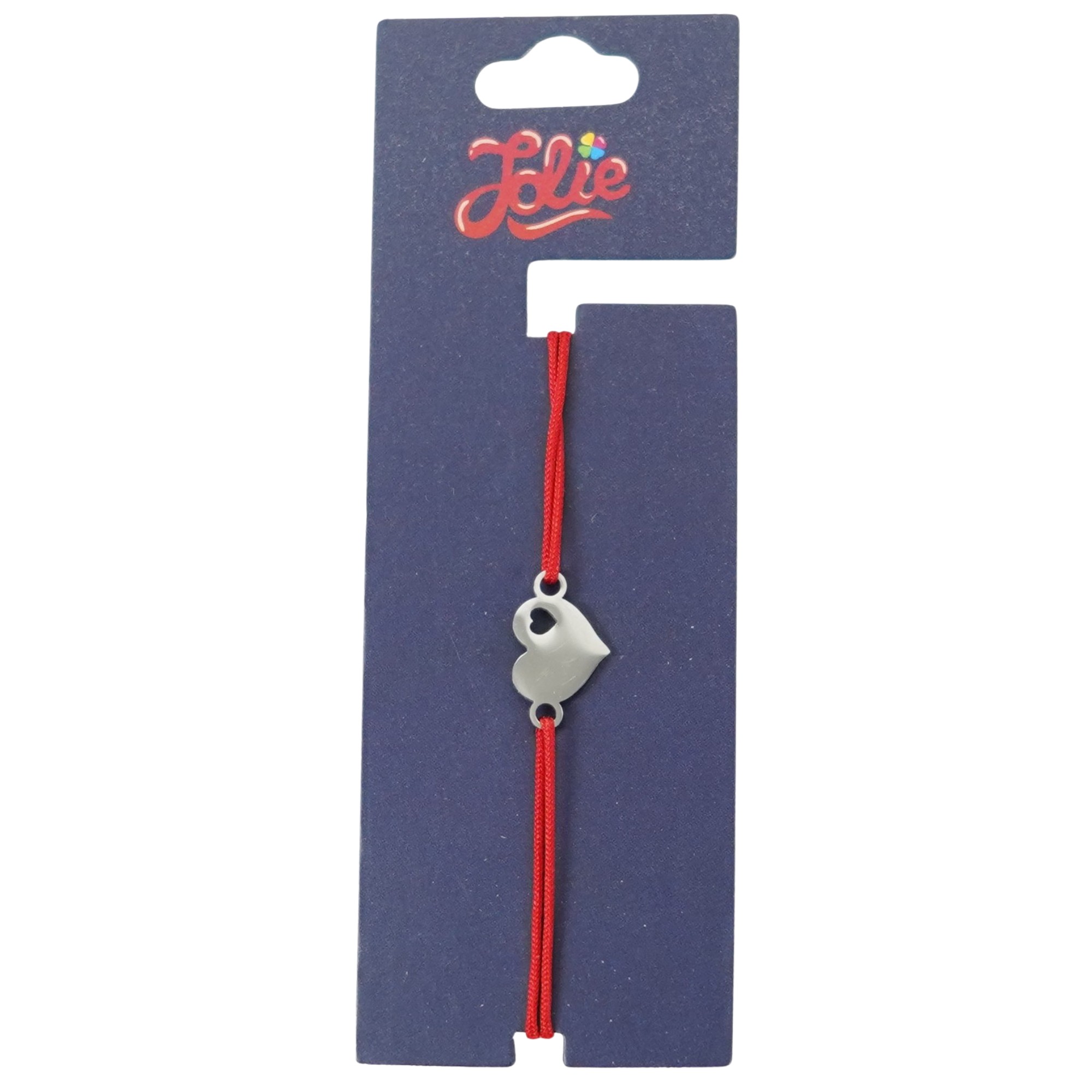 Cadouri și petreceri - Martisor Bratara din Inox pentru Copii, Jolie, Textil si Inox, Snur Rosu, Model Inimioare, Argintiu