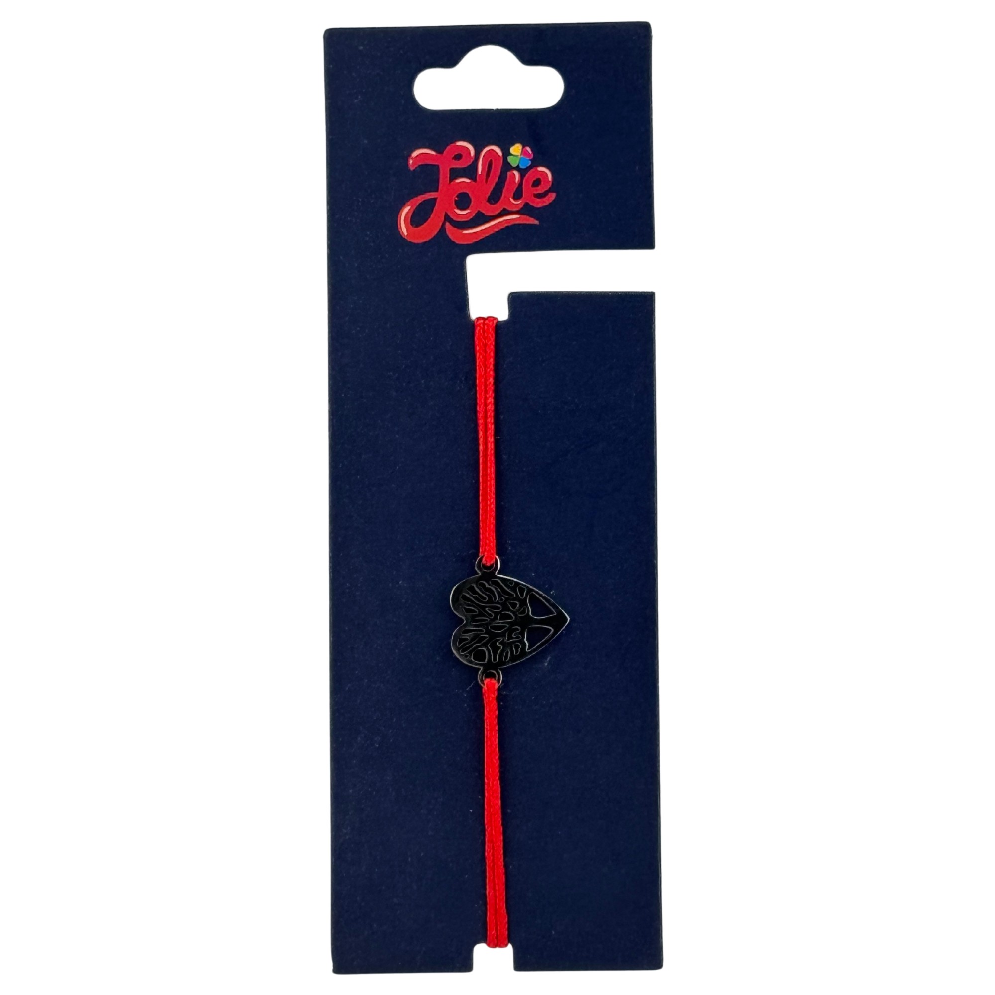 Bijuterii copii - Martisor Bratara din Inox pentru Copii, Jolie, Textil si Inox, Snur Rosu, Model Inimioara, Argintiu