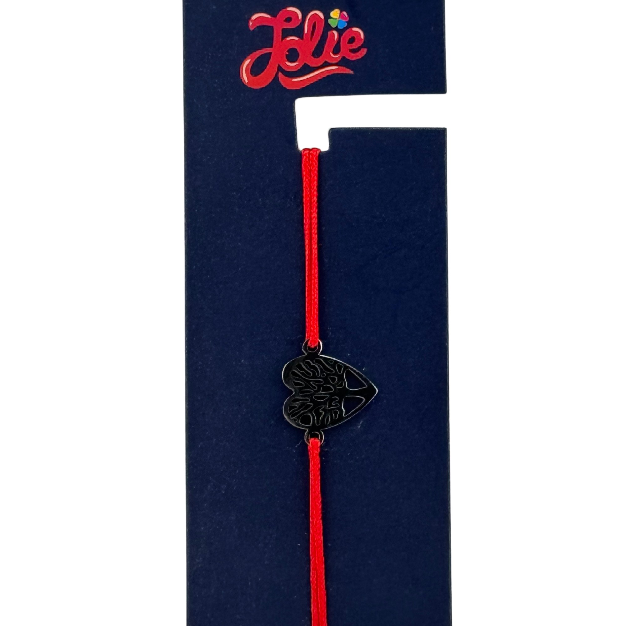 Martisor Bratara din Inox pentru Copii, Jolie, Textil si Inox, Snur Rosu, Model Inimioara, Argintiu [1]