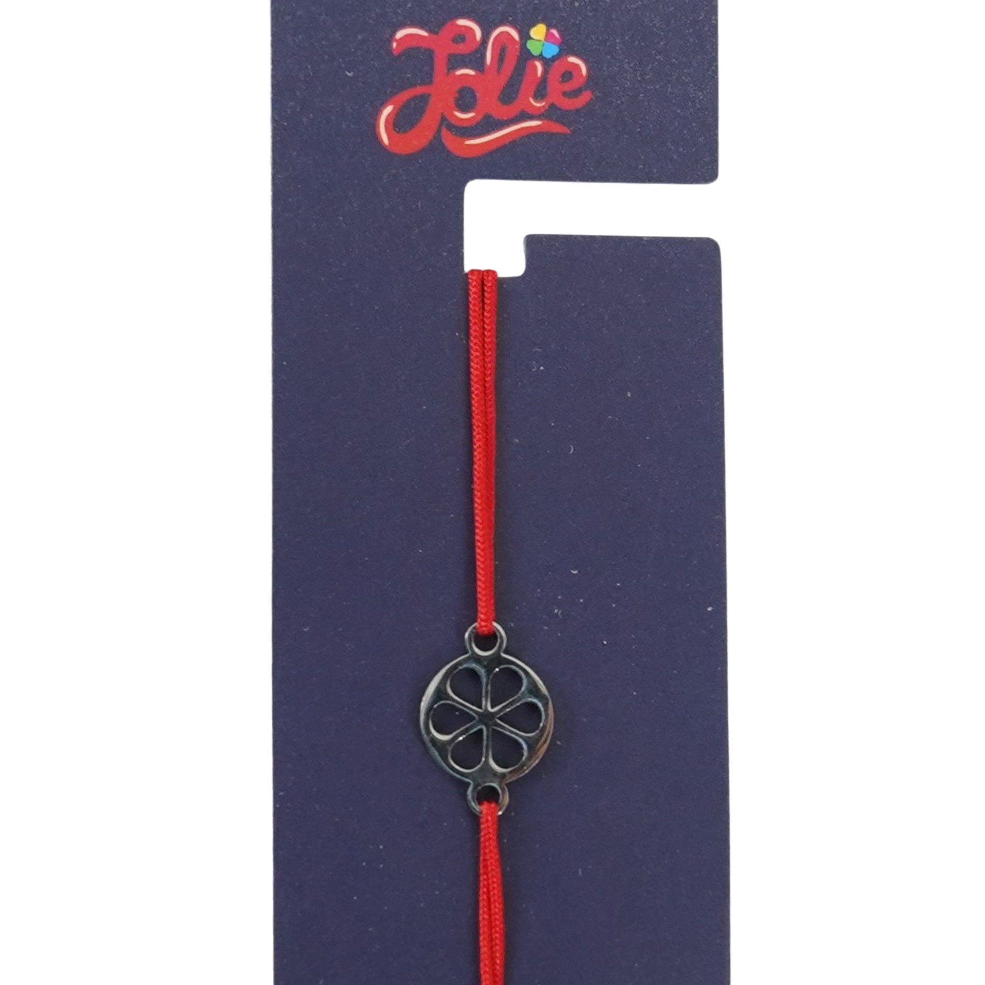 Martisor Bratara din Inox pentru Copii, Jolie, Textil si Inox, Snur Rosu, Model Floare, Argintiu [1]