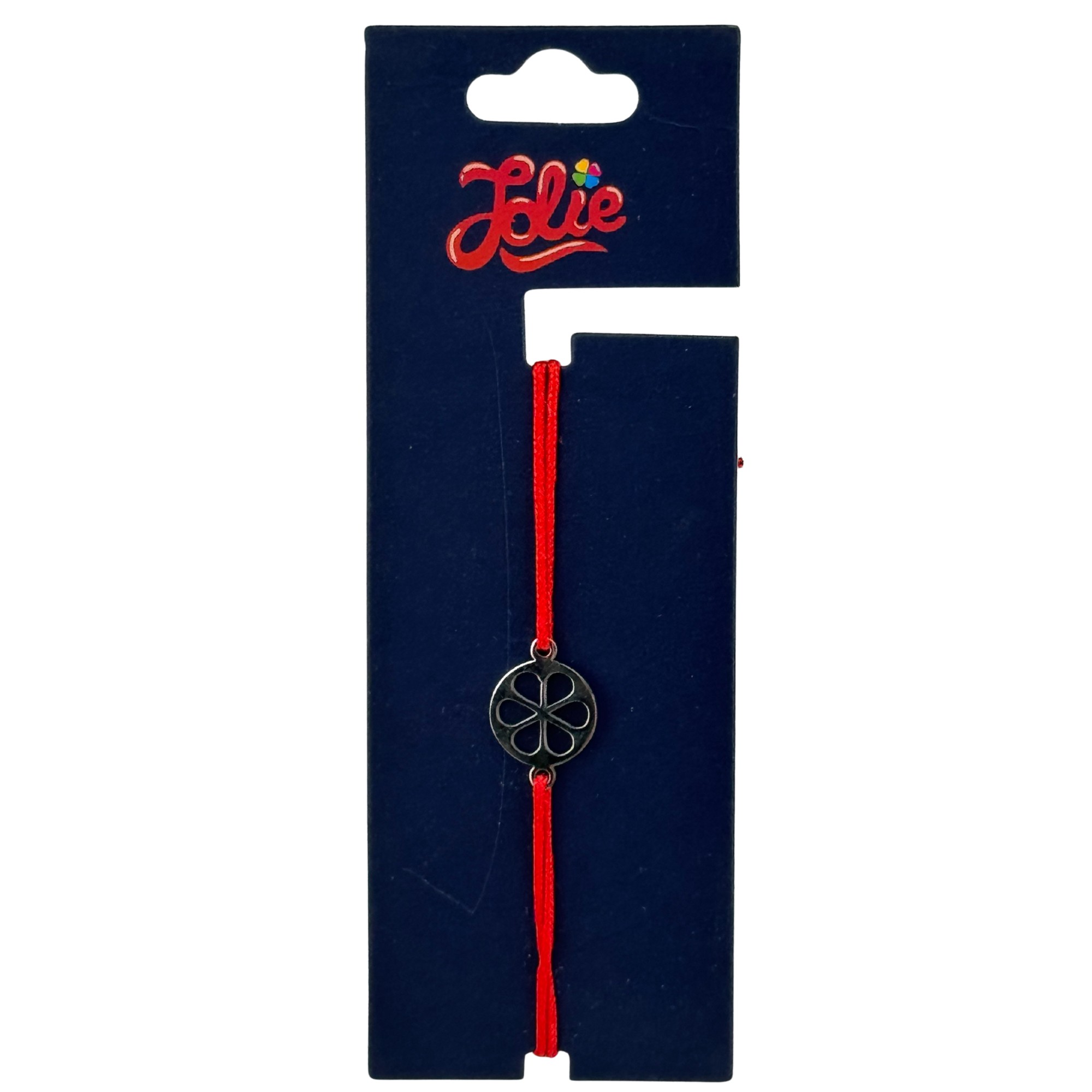 Martisor Bratara din Inox pentru Copii, Jolie, Textil si Inox, Snur Rosu, Model Floare, Argintiu [2]