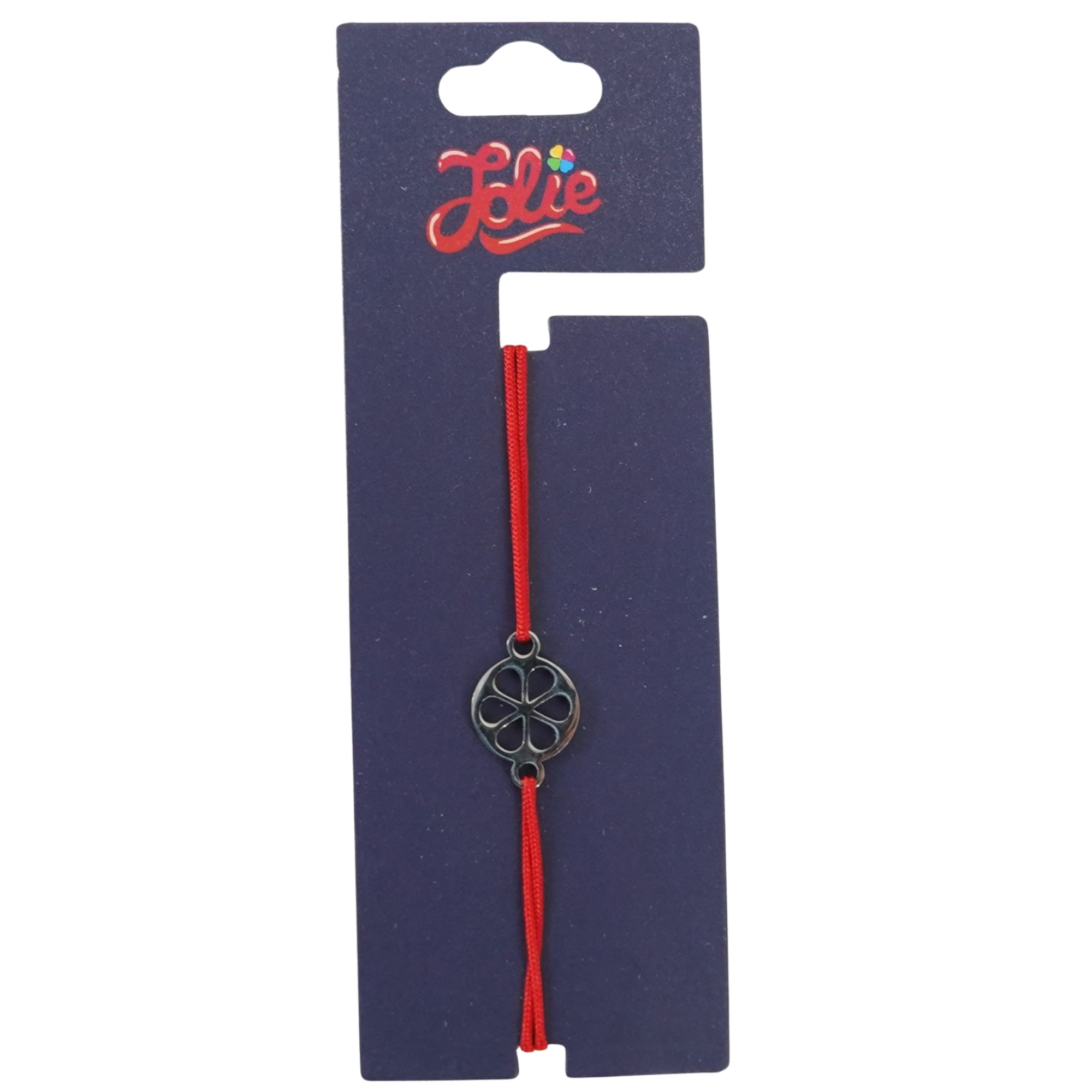 Bijuterii copii - Martisor Bratara din Inox pentru Copii, Jolie, Textil si Inox, Snur Rosu, Model Floare, Argintiu