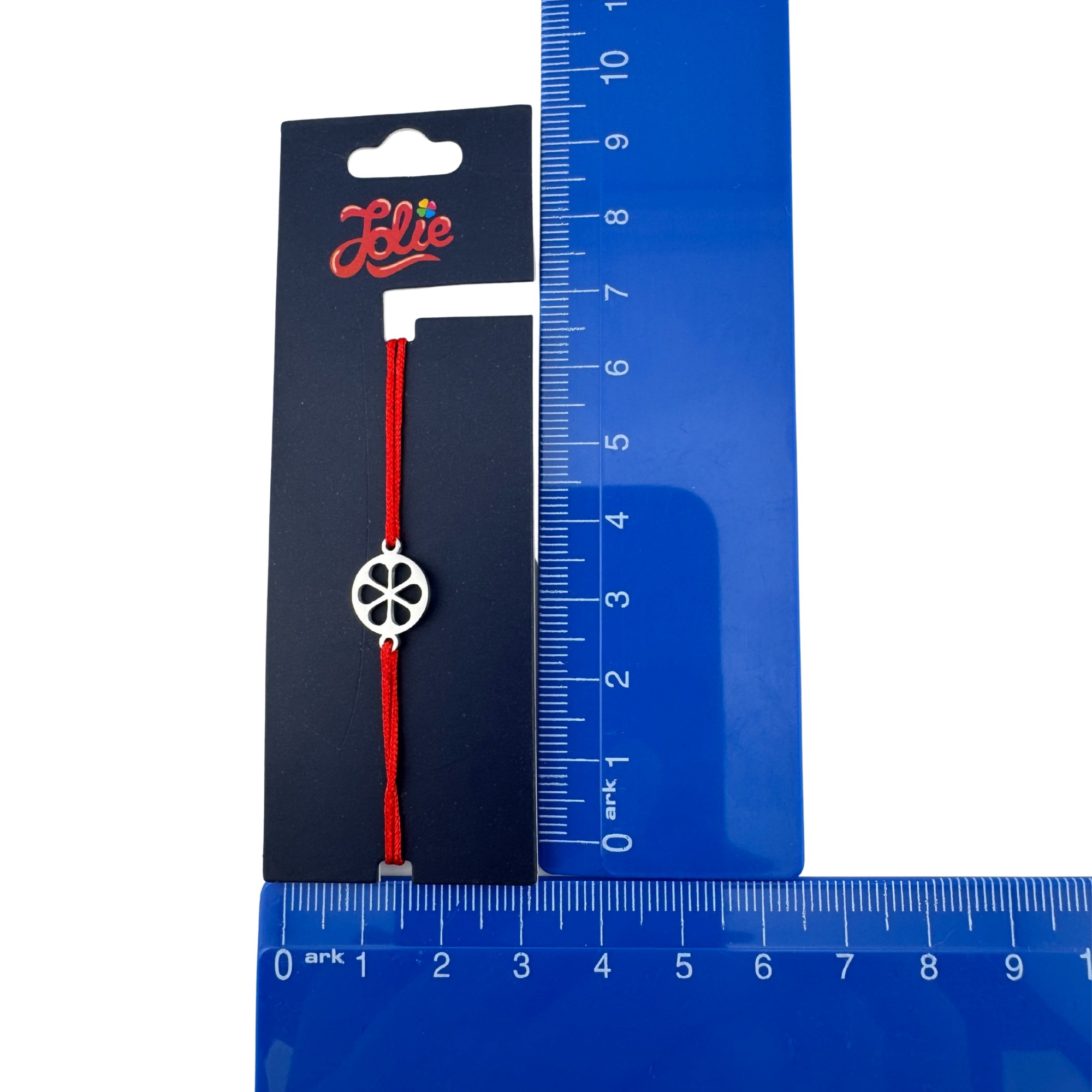 Martisor Bratara din Inox pentru Copii, Jolie, Textil si Inox, Snur Rosu, Model Floare, Argintiu [3]