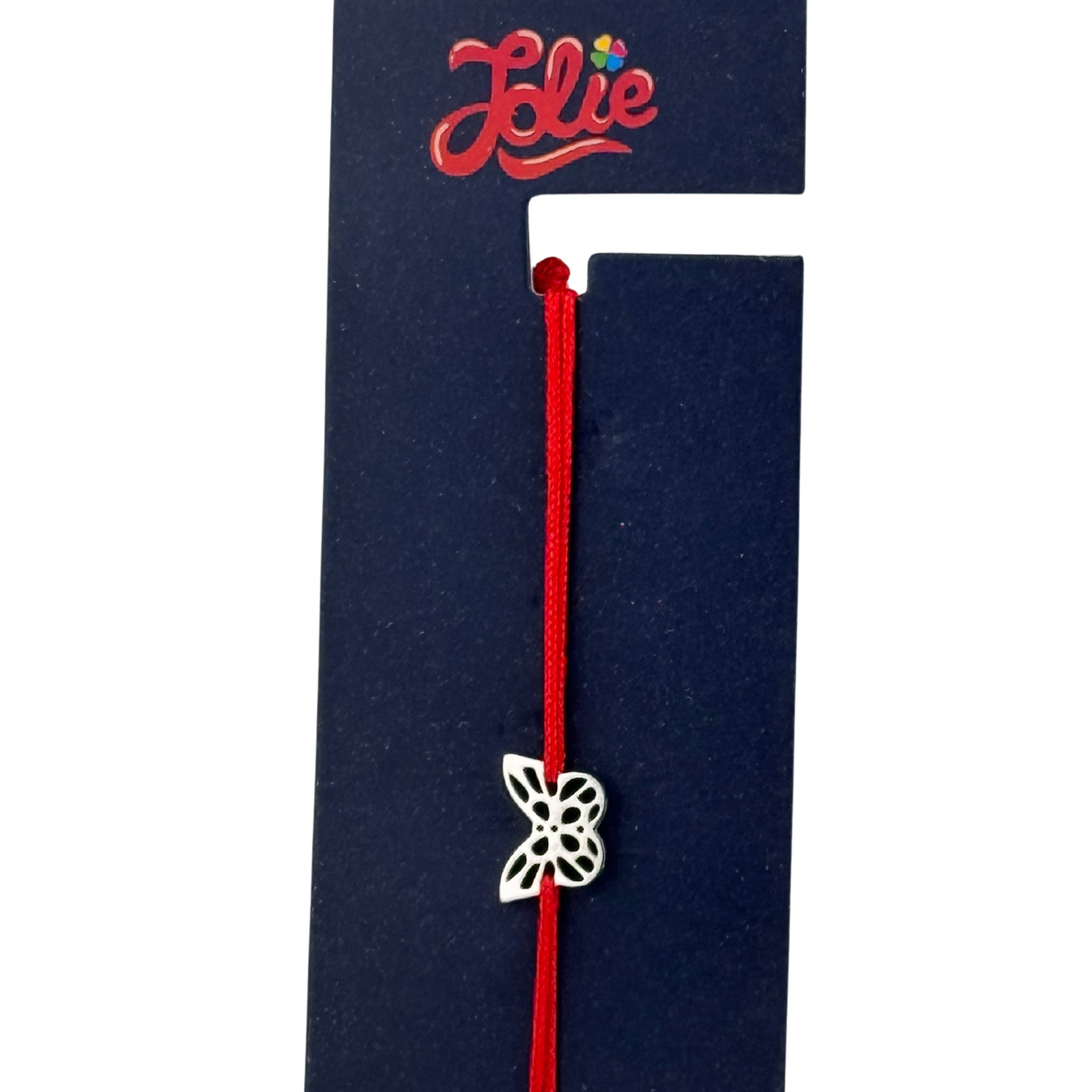 Martisor Bratara din Inox pentru Copii, Jolie, Textil si Inox, Snur Rosu, Model Fluture Plin, Argintiu [2]