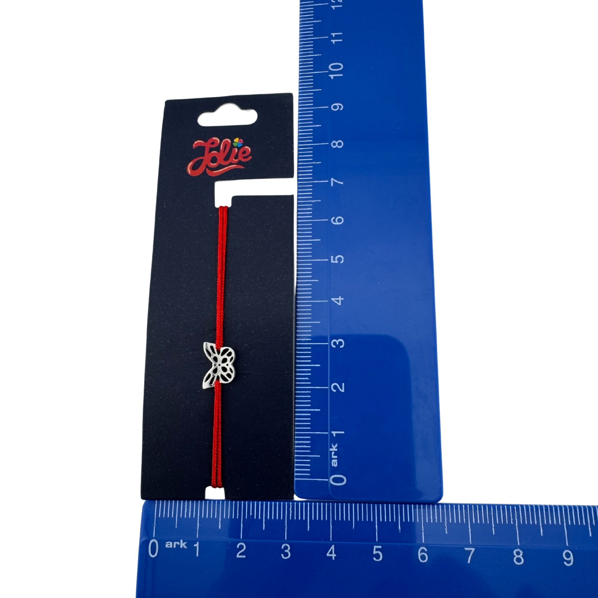 Martisor Bratara din Inox pentru Copii, Jolie, Textil si Inox, Snur Rosu, Model Fluture Plin, Argintiu [3]