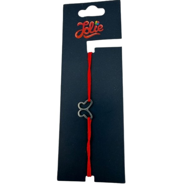 Martisor Bratara din Inox pentru Copii, Jolie, Textil si Inox, Snur Rosu, Model Fluture Gol, Argintiu [2]
