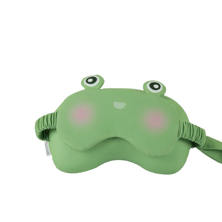 Articole sportive - Masca de dormit, Flippy, 2 in 1, cu Tetiera, din Particule de Spuma si Bumbac, Model Broasca ,Verde