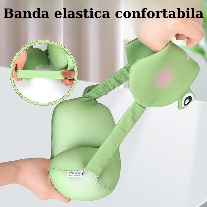 Masca de dormit, Flippy, 2 in 1, cu Tetiera, din Particule de Spuma si Bumbac, Model Broasca ,Verde [3]