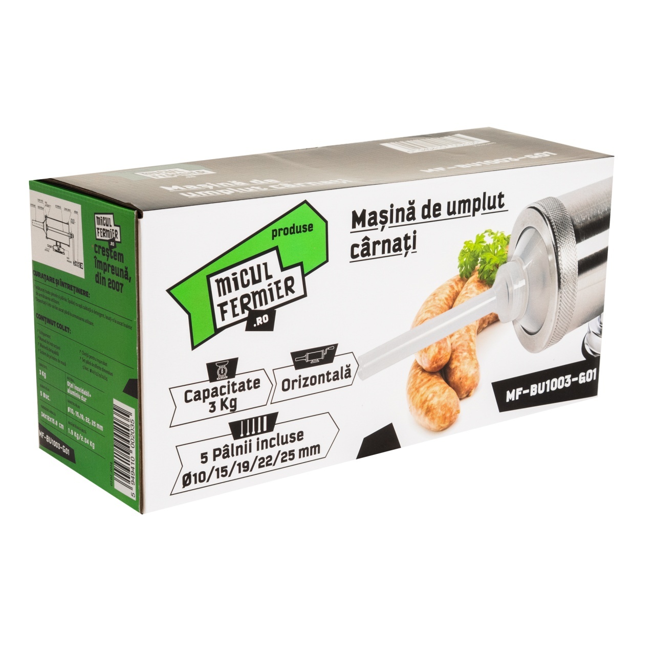 Casa si camping  - Masina de carnati Micul Fermier, 3 kg, orizontala cu 5 palnii