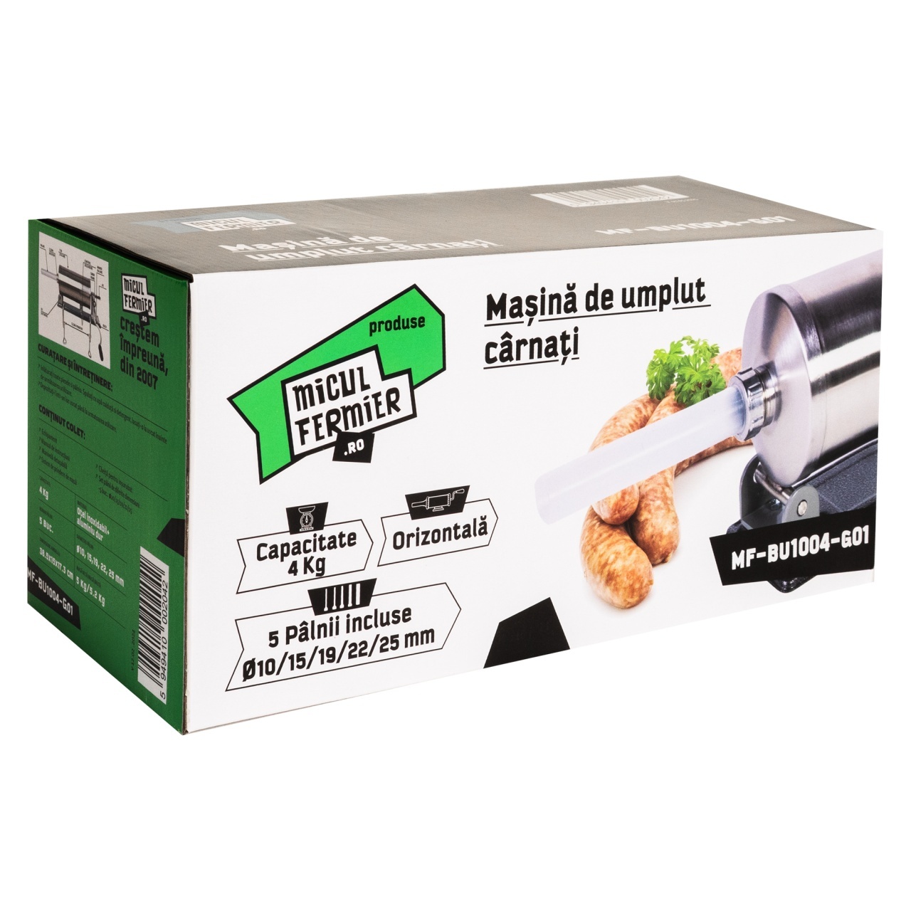 Casa si camping  - Masina de carnati Micul Fermier, 4 kg, orizontala cu 5 palnii