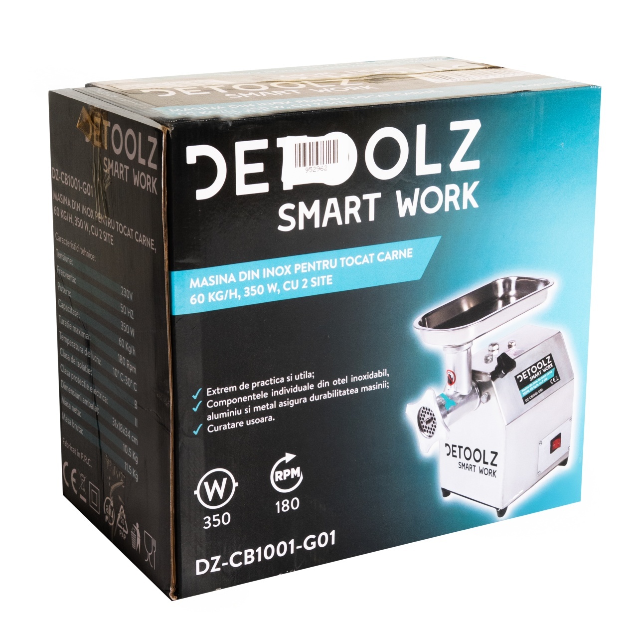 Masina de tocat carne Detoolz, 350W, 60 kg/h Inox cu 2 site [3]