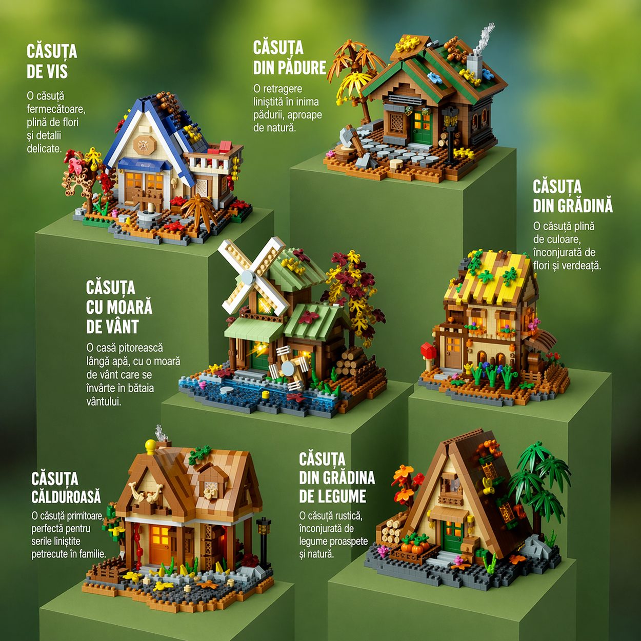 Set constructie, Flippy, Forest Log Cabin, din ABS, Model Casuta din Gradina cu Legume, 721 piese, 12.6x9.4x8 cm, Multicolor [4]