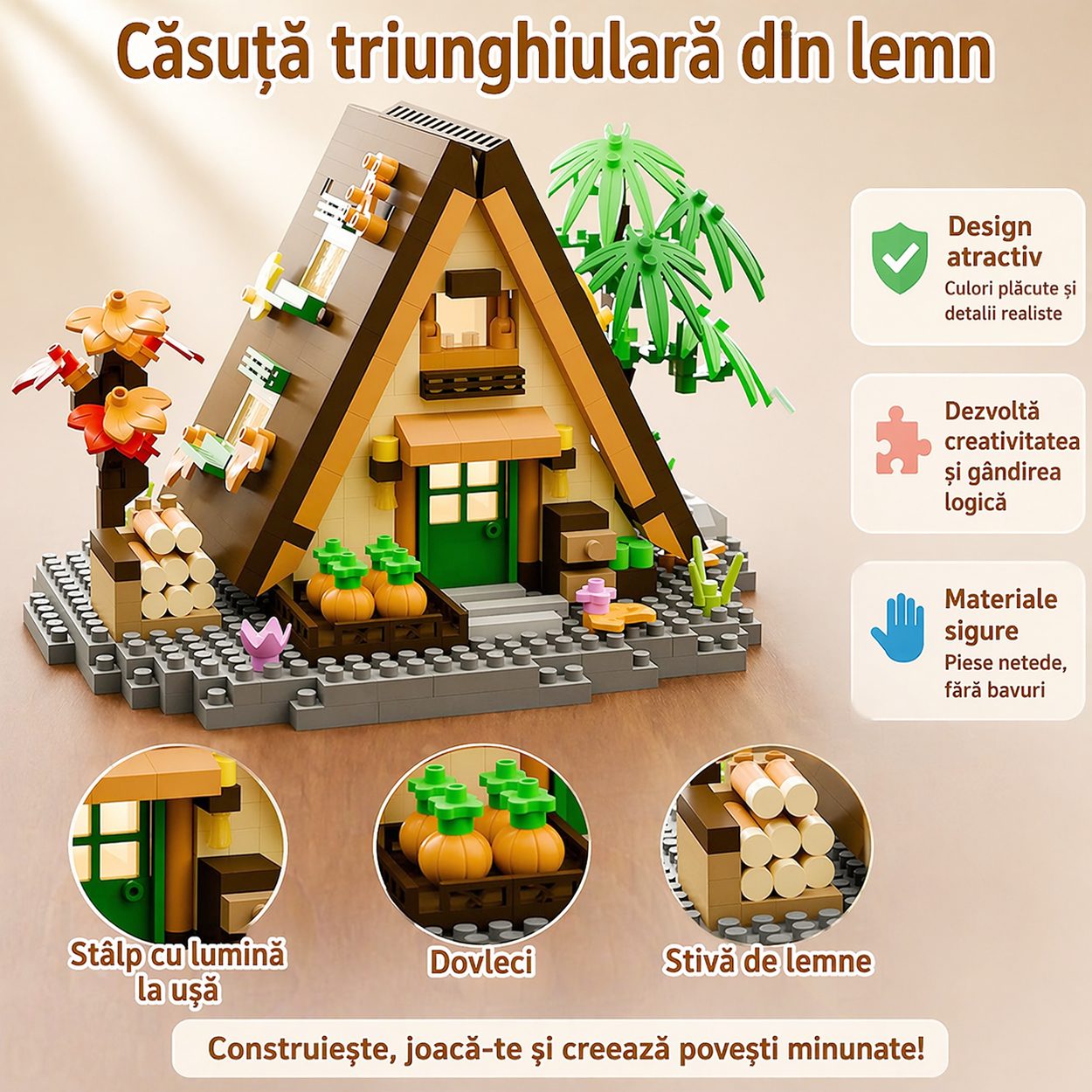 Set constructie, Flippy, Forest Log Cabin, din ABS, Model Casuta din Gradina cu Legume, 721 piese, 12.6x9.4x8 cm, Multicolor [2]
