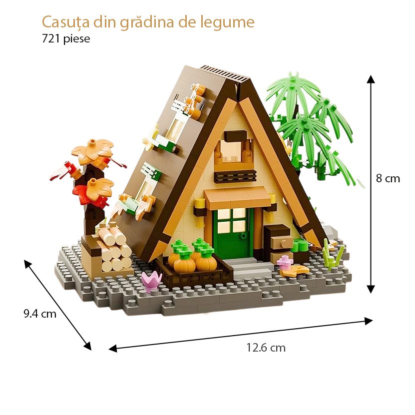 Set constructie, Flippy, Forest Log Cabin, din ABS, Model Casuta din Gradina cu Legume, 721 piese, 12.6x9.4x8 cm, Multicolor [3]