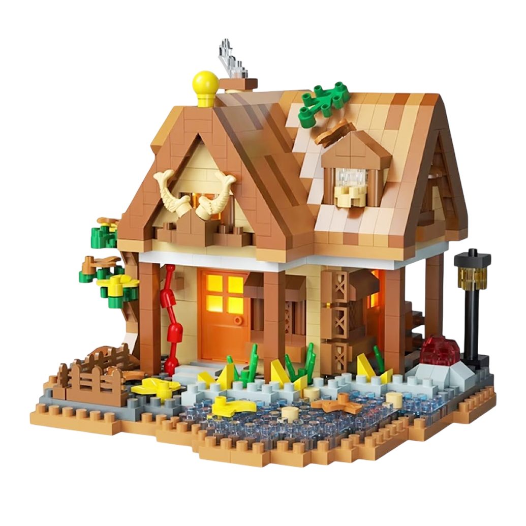 Jucării, copii și bebe - Set constructie, Flippy, Forest Log Cabin, din ABS, Model Casuta Calduroasa, 860 piese, 11.5x10.2x10 cm, Multicolor