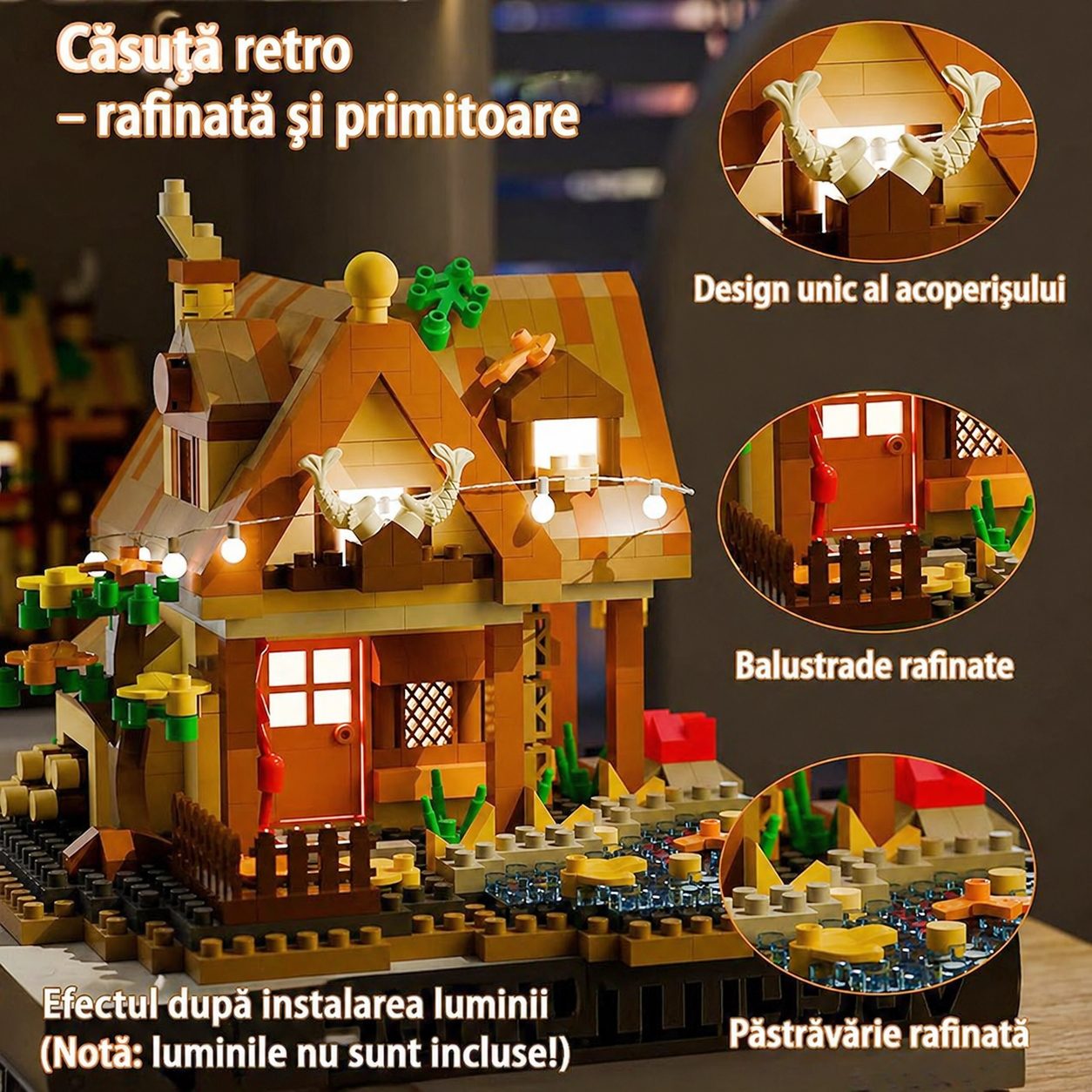 Set constructie, Flippy, Forest Log Cabin, din ABS, Model Casuta Calduroasa, 860 piese, 11.5x10.2x10 cm, Multicolor [2]