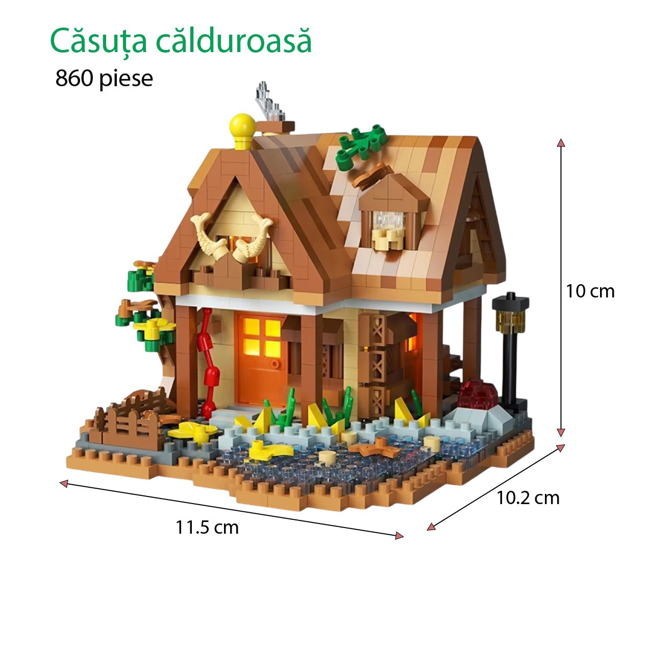 Set constructie, Flippy, Forest Log Cabin, din ABS, Model Casuta Calduroasa, 860 piese, 11.5x10.2x10 cm, Multicolor [3]
