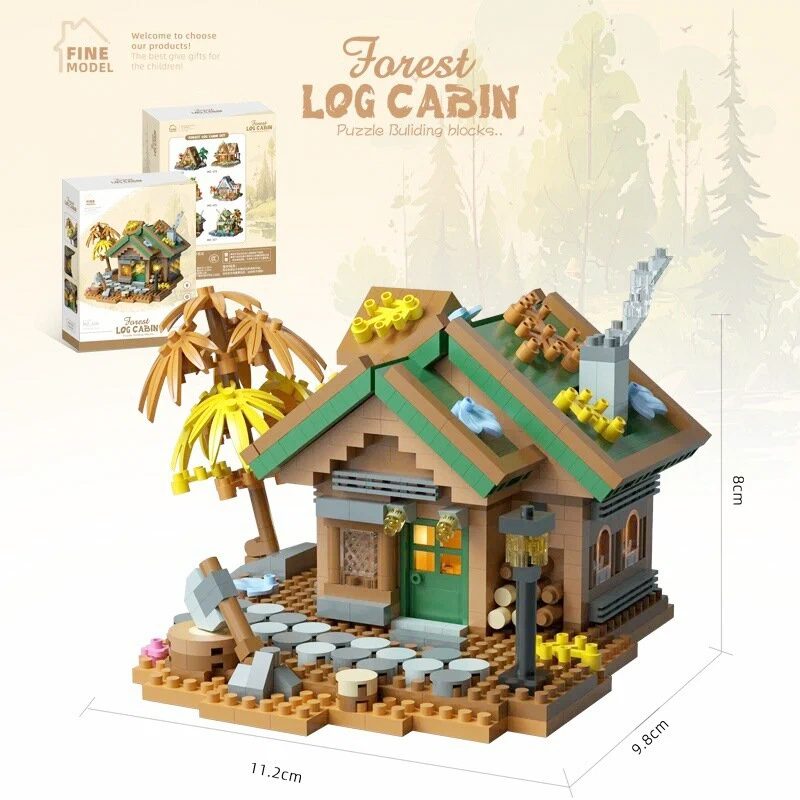 Set constructie, Flippy, Forest Log Cabin, din ABS, Model Casuta din Padure, 781 piese, 11.2x9.8x8 cm, Multicolor [1]