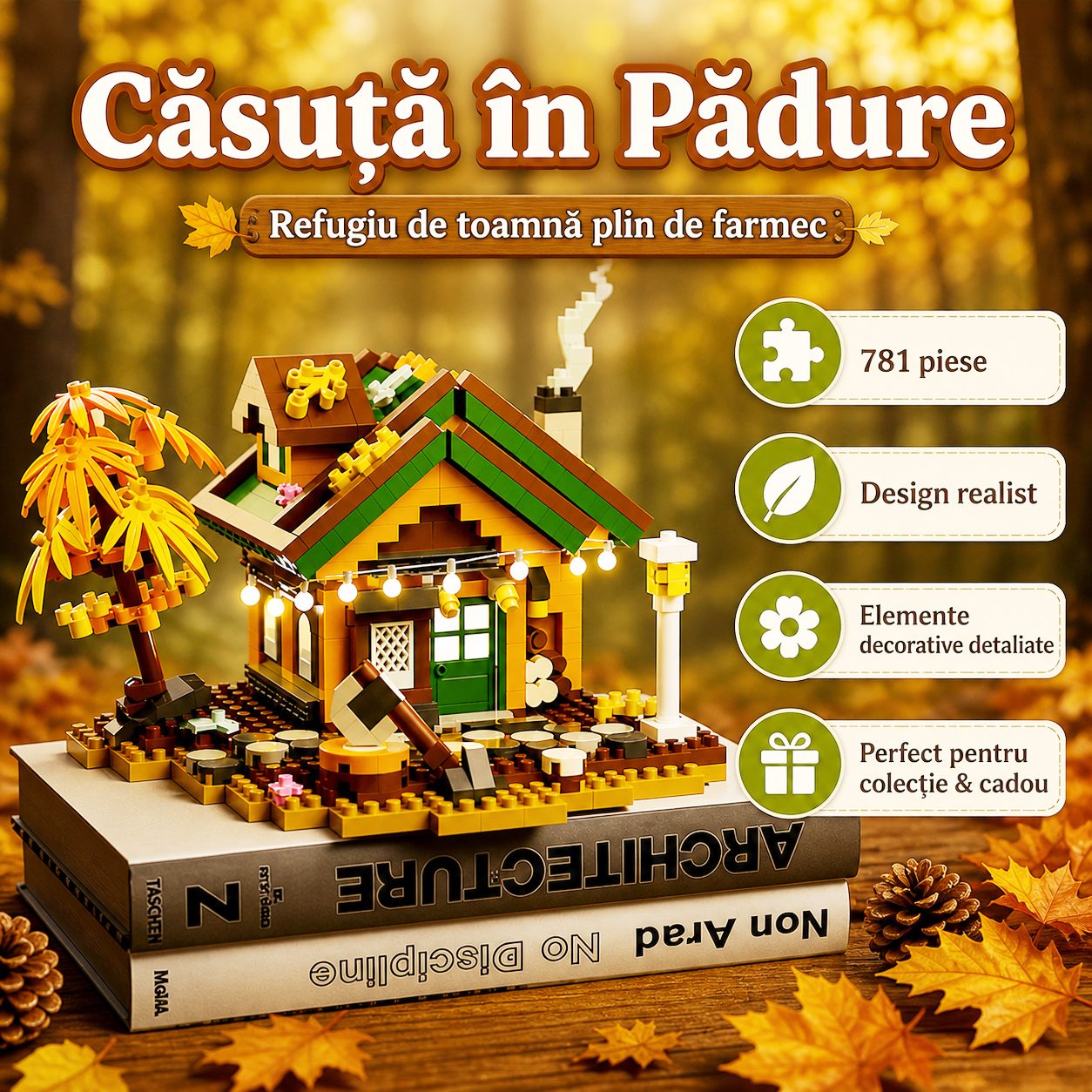 Set constructie, Flippy, Forest Log Cabin, din ABS, Model Casuta din Padure, 781 piese, 11.2x9.8x8 cm, Multicolor [3]