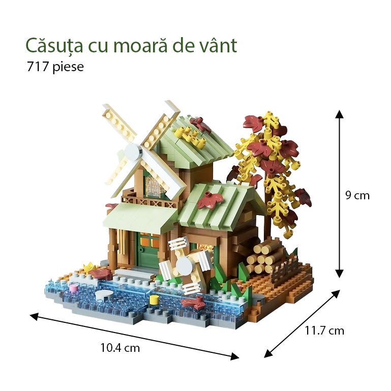 Set constructie, Flippy, Forest Log Cabin, din ABS, Model Casuta cu Moara de Vant, 717 piese, 10.4x11.7x9 cm, Multicolor [2]