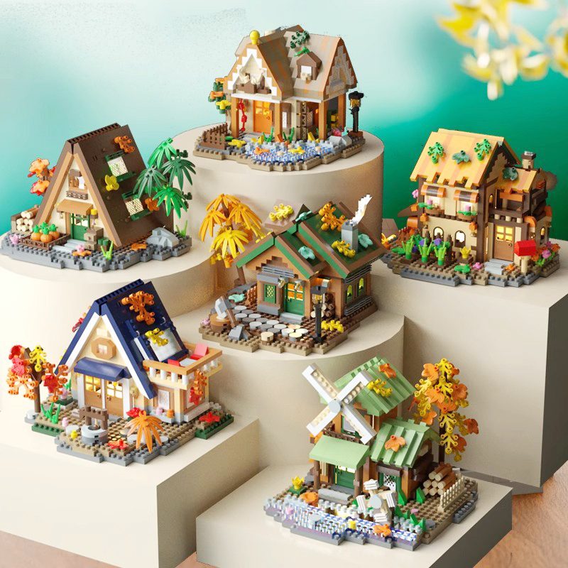 Set constructie, Flippy, Forest Log Cabin, din ABS, Model Casuta cu Moara de Vant, 717 piese, 10.4x11.7x9 cm, Multicolor [5]