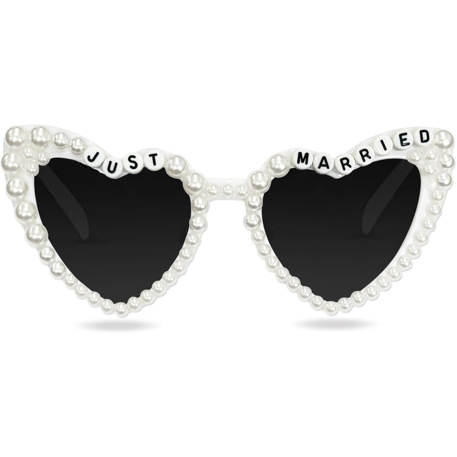 Cadouri și petreceri - Ochelari Decorativi, Flippy, Model Just Married, cu Perle, pentru Nunta, din PC, 15.3 x 5.7 x 14.5 cm, Alb