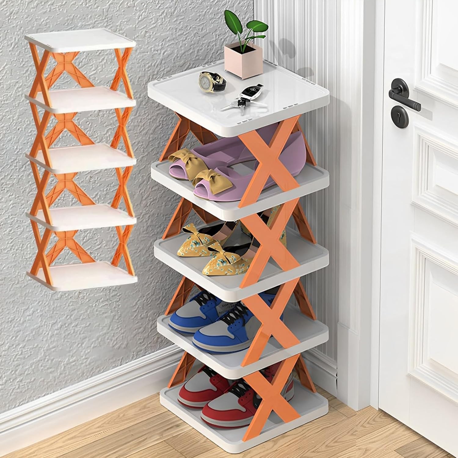 Organizator de Pantofi, Flippy, 5 Straturi, din ABS, Suport Modular, 65.5 x 24 x 26 cm, Portocaliu [5]