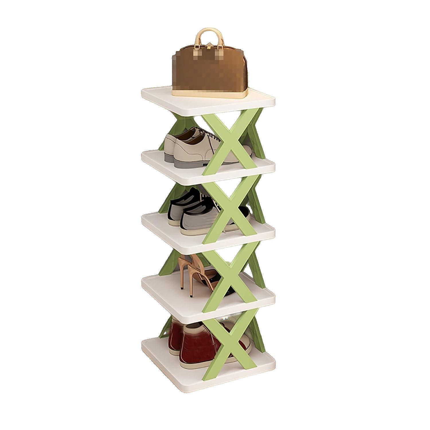 Casă și camping - Organizator de Pantofi, Flippy, 5 Straturi, din ABS, Suport Modular, 65.5 x 24 x 26 cm, Verde