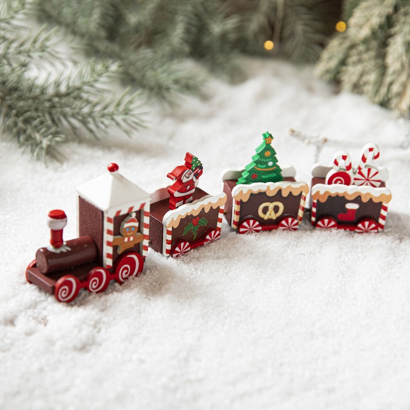 Ornament Decoratiune de Craciun Tren Pictat, Flippy, Tip Ornament Jucarie de Decor pentru Craciun, din Lemn 20 cm, Tren Figurina de Craciun, Maro inchis [0]