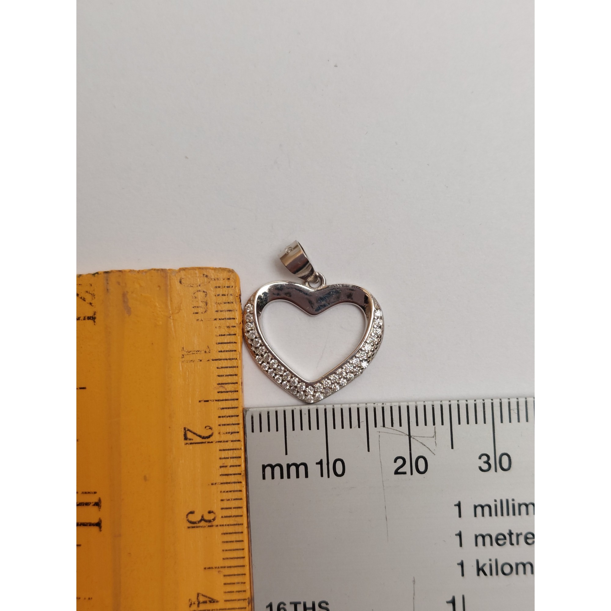 Pandantiv, Jolie Silver, Argint 925, Model Inima Contur cu Pietre Rodiata, 1.7 G, 1.6 x 1.8 Cm [2]