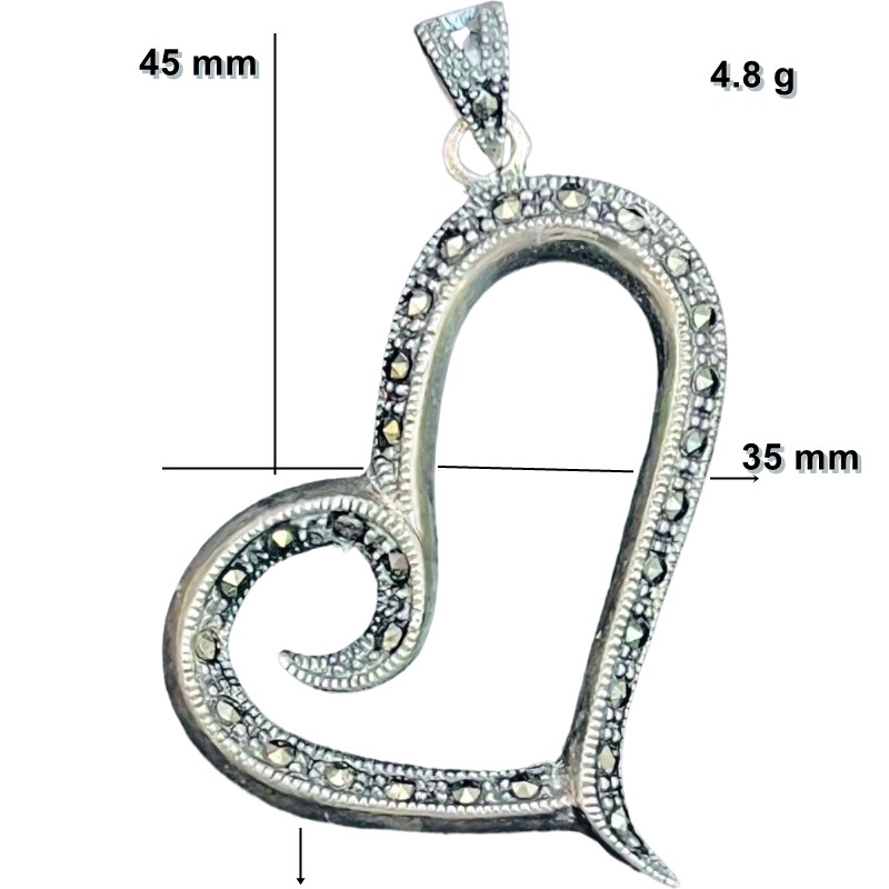Pandantiv din Argint 925 Jolie Silver, Model Inima cu Marcasite, 45 x 35 mm, 4.8 g [1]