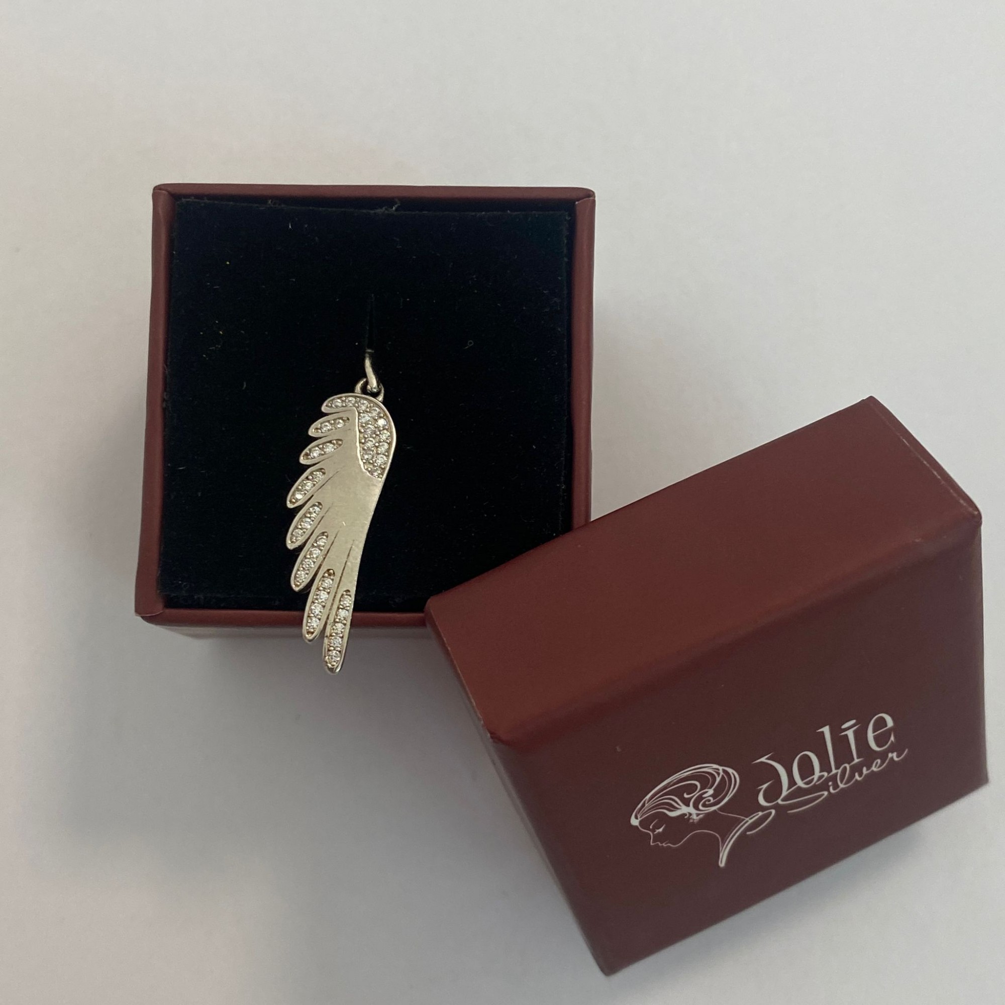 Pandantiv, Jolie Silver, Argint 925, Model Aripa Rodiata cu Zirconii, 30 x 7 mm, 2.3 g [5]