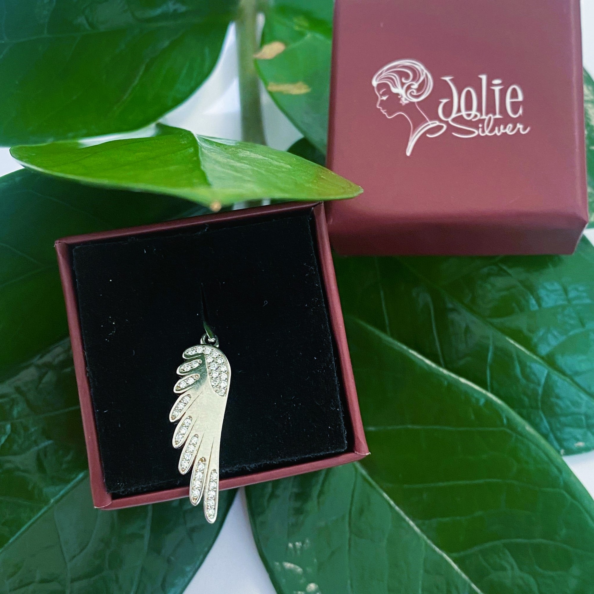 Pandantiv, Jolie Silver, Argint 925, Model Aripa Rodiata cu Zirconii, 30 x 7 mm, 2.3 g [3]