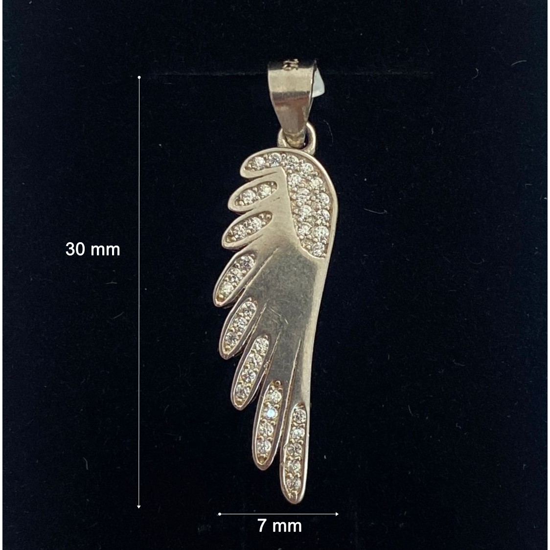 Pandantiv, Jolie Silver, Argint 925, Model Aripa Rodiata cu Zirconii, 30 x 7 mm, 2.3 g [1]