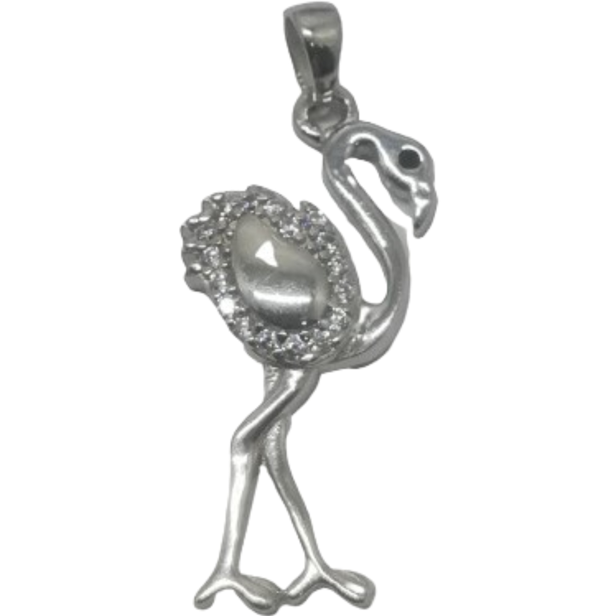 Cadouri și petreceri - Pandantiv, Jolie Silver, Argint 925, Model Flamingo cu Zirconii, 27 x 10 mm, 1.5 g