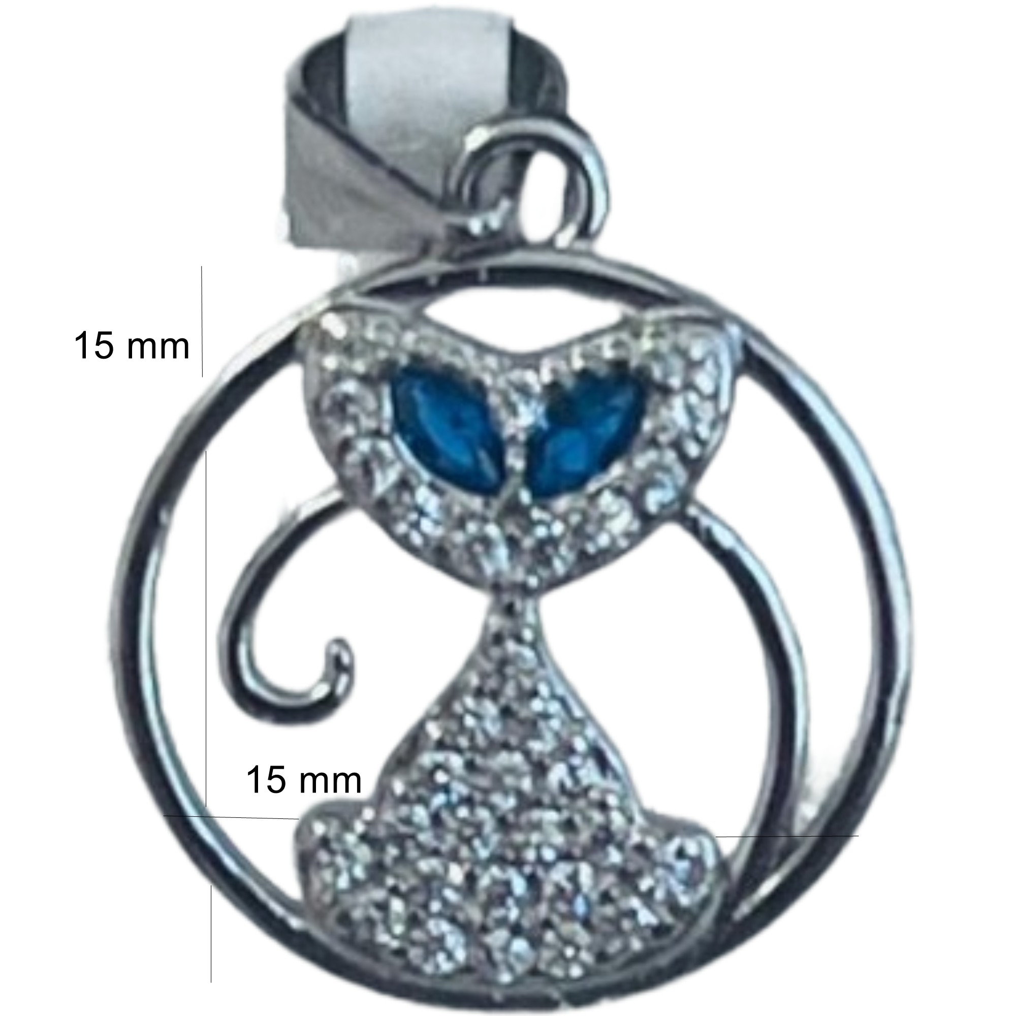 Pandantiv, Jolie Silver, Argint 925, Model Pisica in cerc cu Ochi Albastri, 15 x 15 mm, 1.9 g [4]