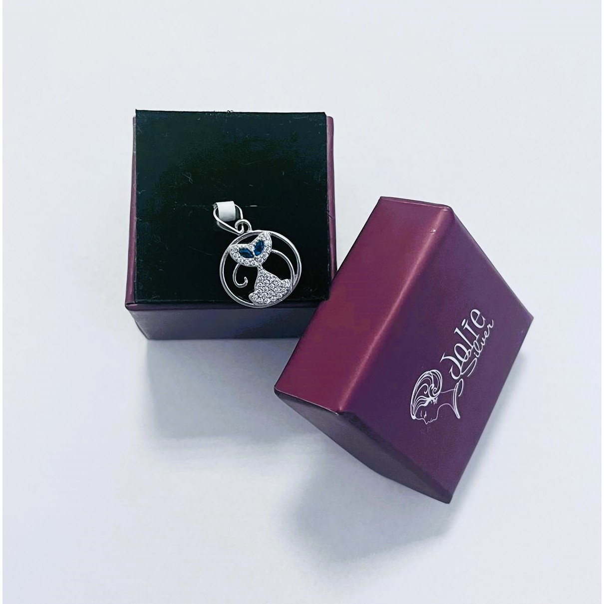 Pandantiv, Jolie Silver, Argint 925, Model Pisica in cerc cu Ochi Albastri, 15 x 15 mm, 1.9 g [2]